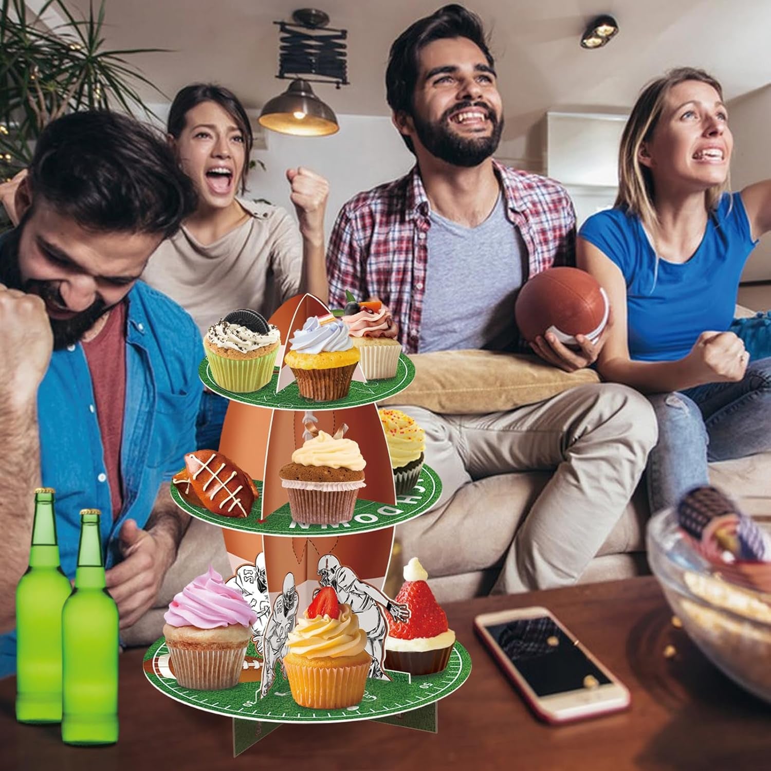 Football Cupcake Stand 3 Tier Dessert Tower Super Football Bowl Party Decoration Football Theme Party Cupcake Stand Party Cupcake Concession Stand Tower for Kids Football Sports Party Supplies Decor