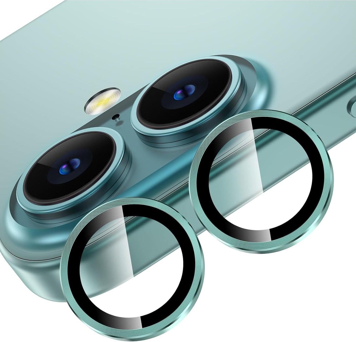 for Iphone 16 Plus/Iphone 16 Camera Lens Protector, Individual anti Scratch Metal Ring Tempered Glass Camera Screen Protector for Iphone 16 Accessories, Case Friendly (Teal)