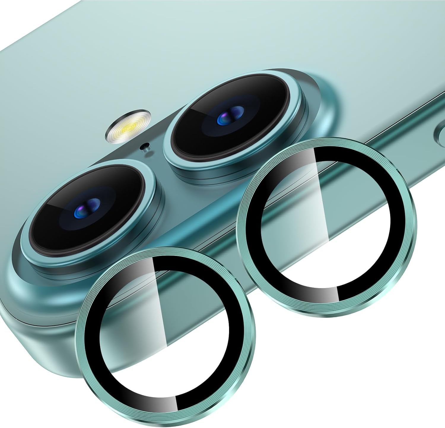for Iphone 16 Plus/Iphone 16 Camera Lens Protector, Individual anti Scratch Metal Ring Tempered Glass Camera Screen Protector for Iphone 16 Accessories, Case Friendly (Teal)