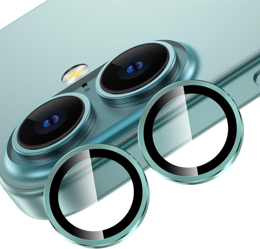 for Iphone 16 Plus/Iphone 16 Camera Lens Protector, Individual anti Scratch Metal Ring Tempered Glass Camera Screen Protector for Iphone 16 Accessories, Case Friendly (Teal)