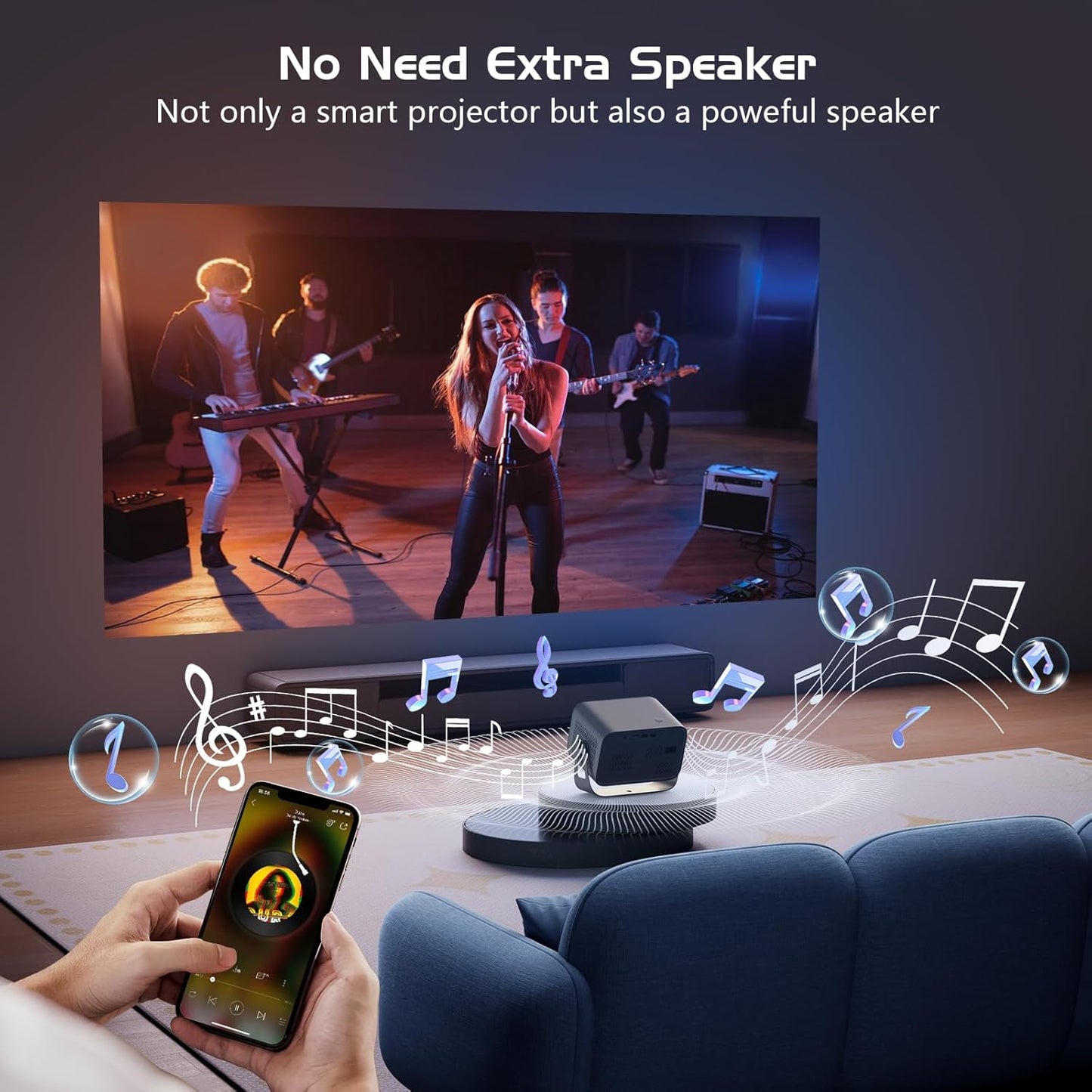 【Auto Focus/Keystone】4K Projector with Wifi and Bluetooth, 360° Rotating Movie Projector, Portable Projector with 400 ANSI, Outdoor Projector for Phone/Pc/Tv Stick/Dvd/Usb/Hdmi
