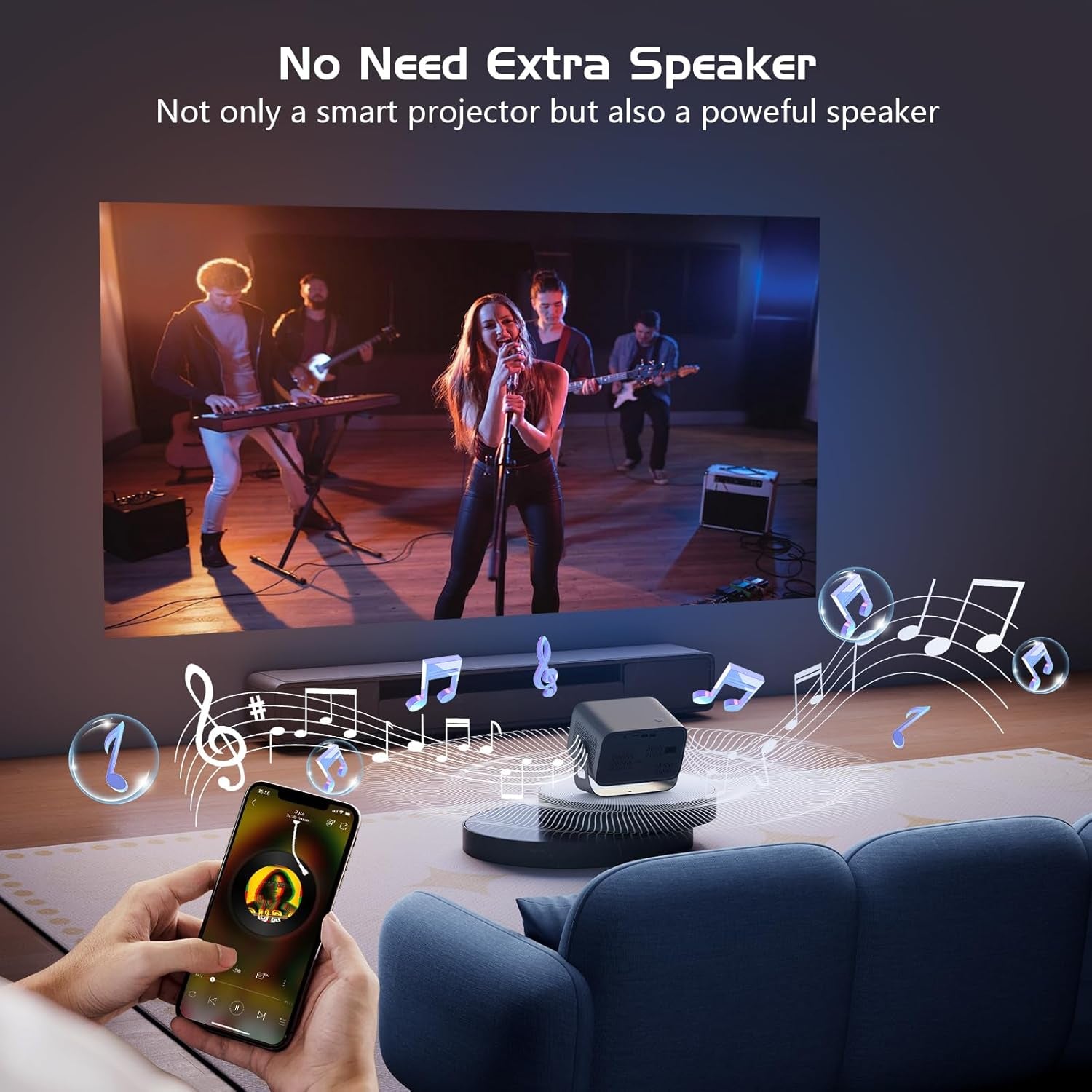 【Auto Focus/Keystone】4K Projector with Wifi and Bluetooth, 360° Rotating Movie Projector, Portable Projector with 400 ANSI, Outdoor Projector for Phone/Pc/Tv Stick/Dvd/Usb/Hdmi