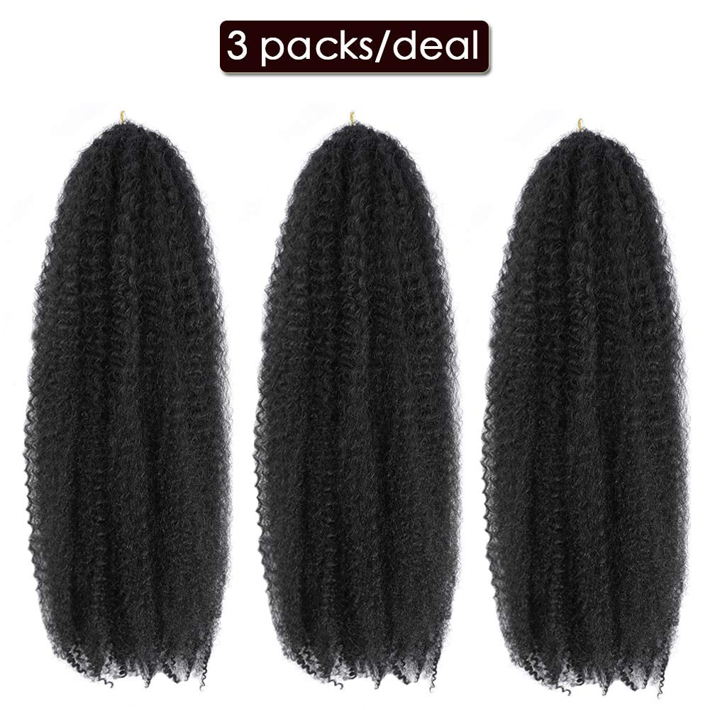 Marley Hair 24 Inch Marley Twist Braiding Hair Fluffy Marley Hair for Faux Locs Curly Braiding Hair Extensions (24 Inch (Pack of 3), #1)