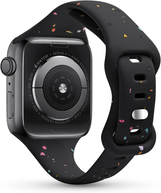 Slim Sport Band Compatible with Apple Watch Band 40Mm 38Mm 41Mm for Women Girls, Recycled Silicone Strap for Iwatch Bands Series 10 9 8 7 6 SE 5 Ultra 4 3 2 1 -Black