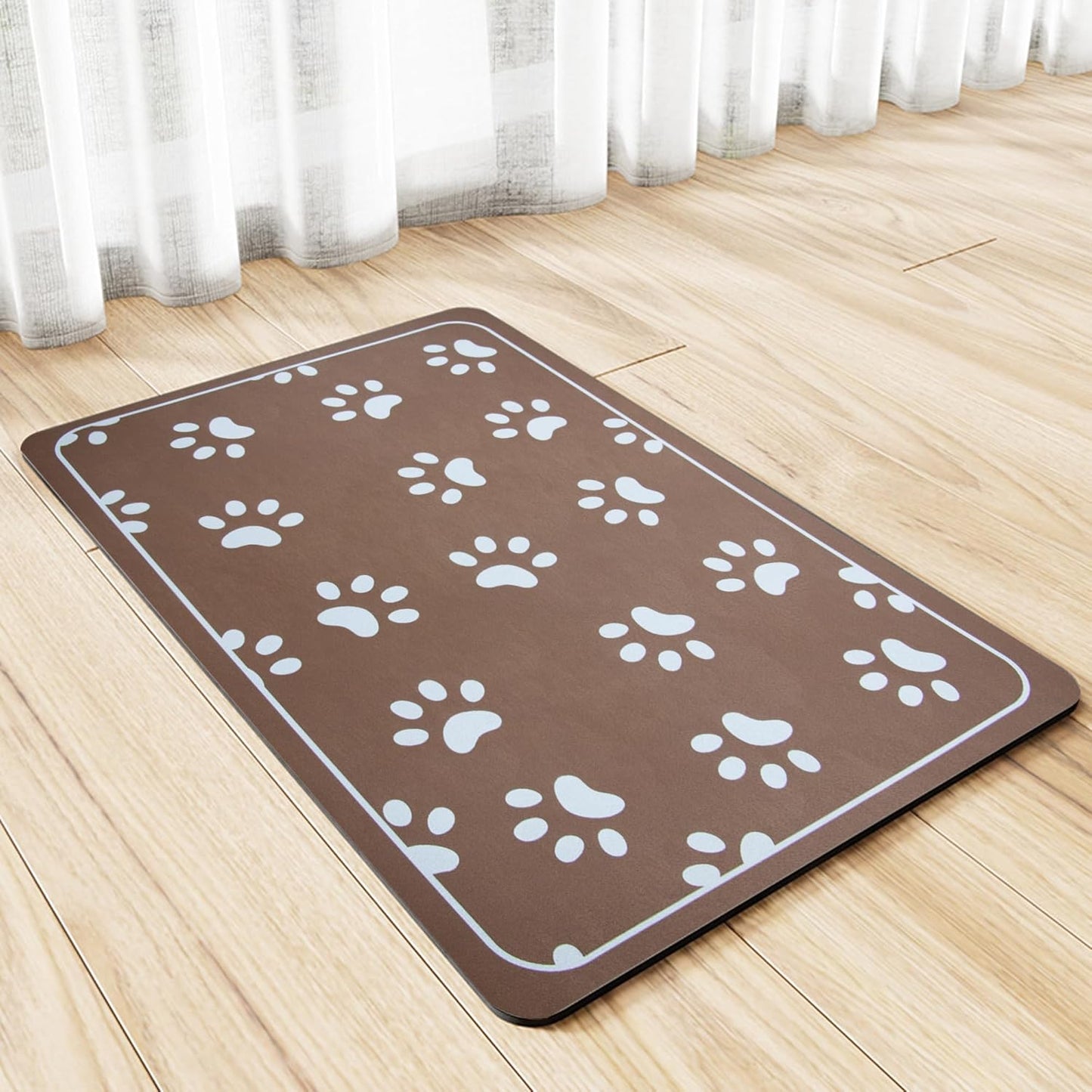 Dog Bowl Mat and Dog Feeding Mat, Dog Mat for Water Bowl, Absorbent Non-Slip Pet Water Bowl Mat Quick Drying Dog Food Mat Cat Matt for Food and Water(Brown+24.2X16.9In+Rectangular)