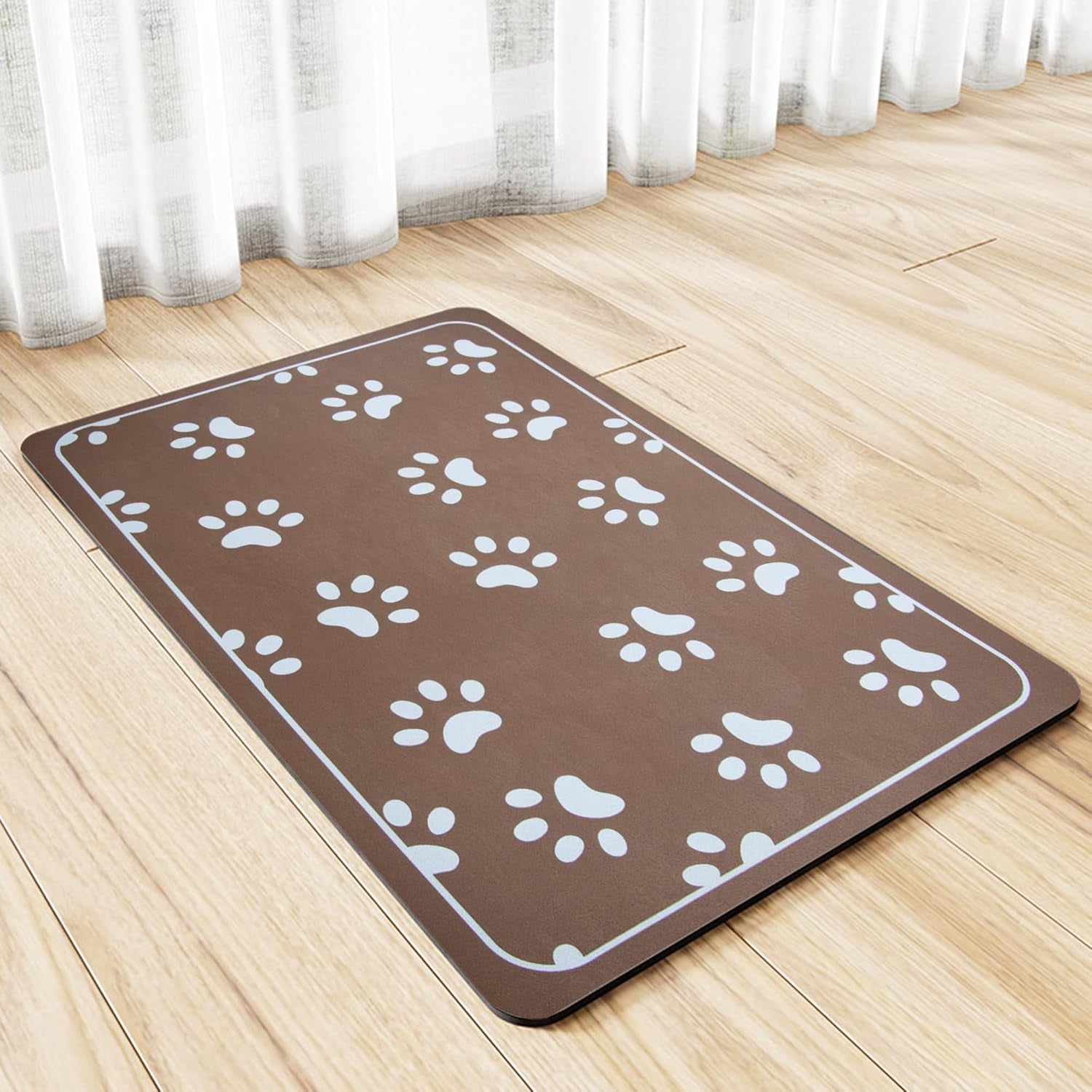 Dog Bowl Mat and Dog Feeding Mat, Dog Mat for Water Bowl, Absorbent Non-Slip Pet Water Bowl Mat Quick Drying Dog Food Mat Cat Matt for Food and Water(Brown+24.2X16.9In+Rectangular)