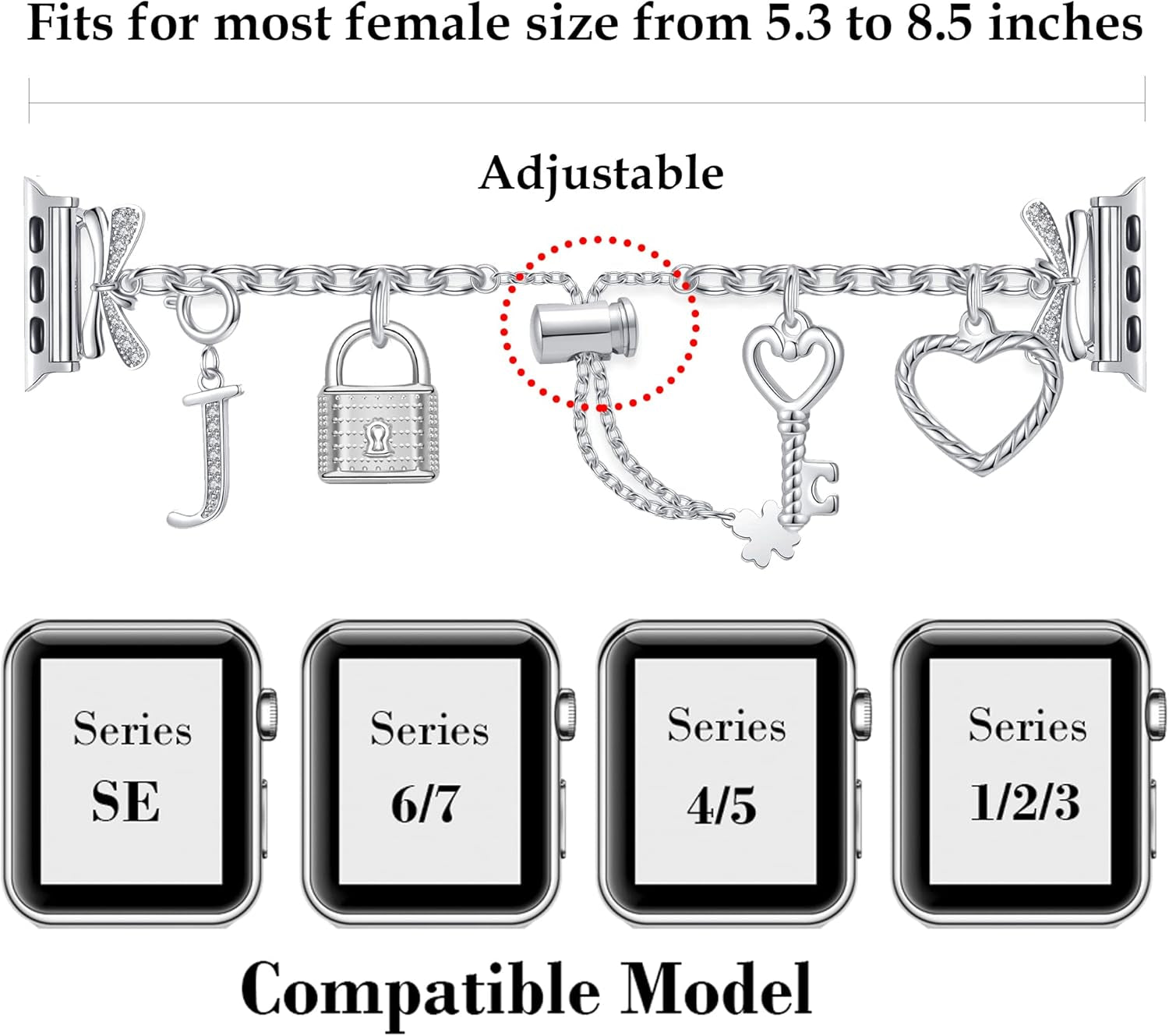 Compatible with Watch Band 38Mm 40Mm 41Mm 42Mm 42Mm 44Mm 45Mm,Dressy Cute Bling Watch Charm Bracelet Band for Women for Iwatch Series SE 7 6 5 4 3 2 1