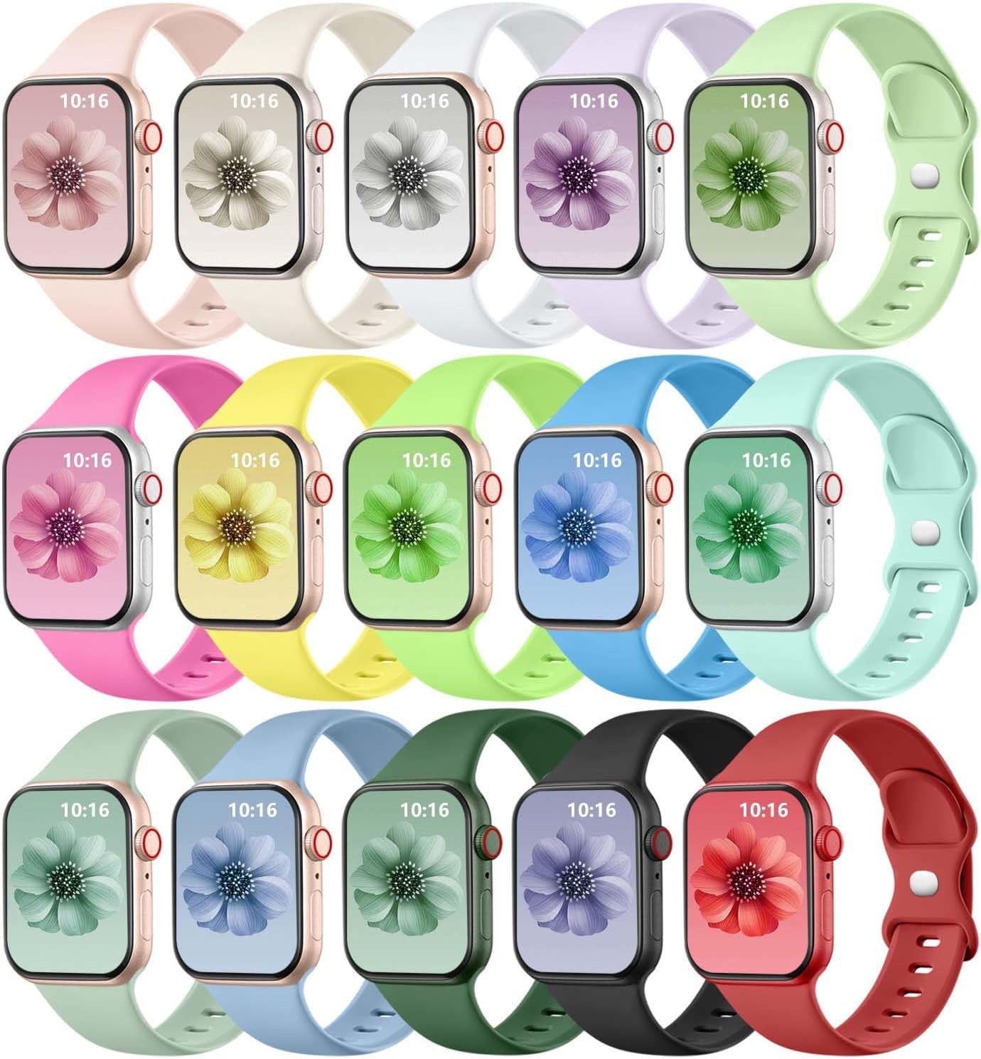 15 Pack Compatible with Apple Watch Band for Women Men 40Mm 38Mm 41Mm 49Mm 45Mm 44Mm 42Mm, Silicone Sport Replacement Strap Compatible for Iwatch Bands for Women Ultra Series 9 8 7 6 5 4 3 2 1 SE