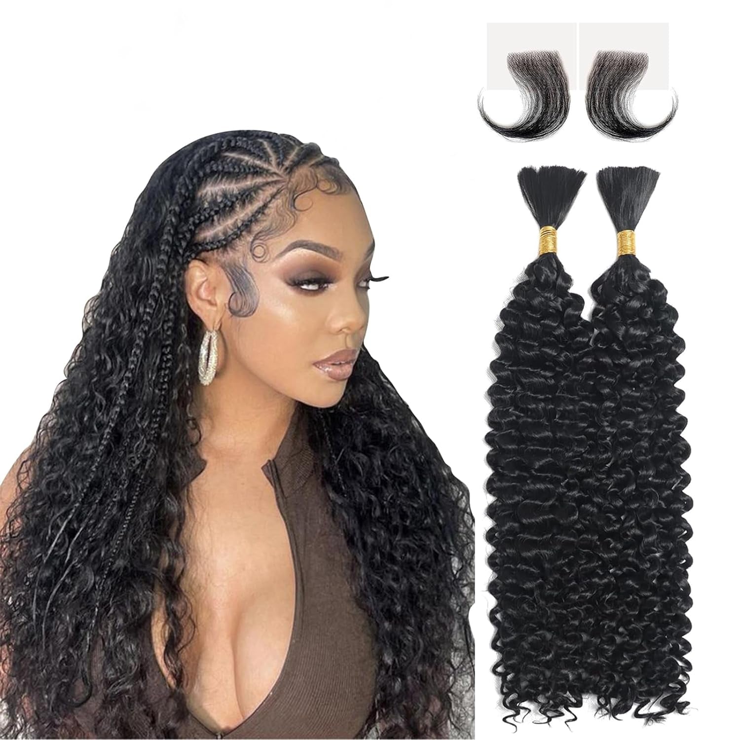 Langer Human Braiding Hair 20 Inch Deep Wave Bulk Human Hair for Braiding No Weft Bundle 100G 2 Bundles/Pack 16A Brazilian Virgin Water Curly Human Hair Extensions for Braids Human Hair Braiding Hair