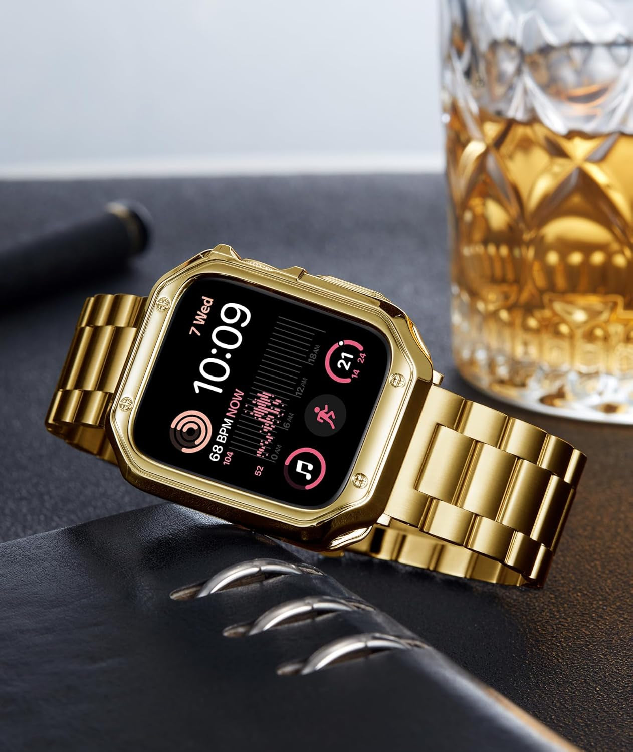Compatible with Apple Watch Band 49Mm 45Mm 44Mm 42Mm 41Mm 40Mm 38Mm Matte Stainless Steel Metal Watch Strap with TPU Watch Case Compatible with Iwatch Series Ultra/9/8/7/Se2/Se/6/5/4/3/2/1