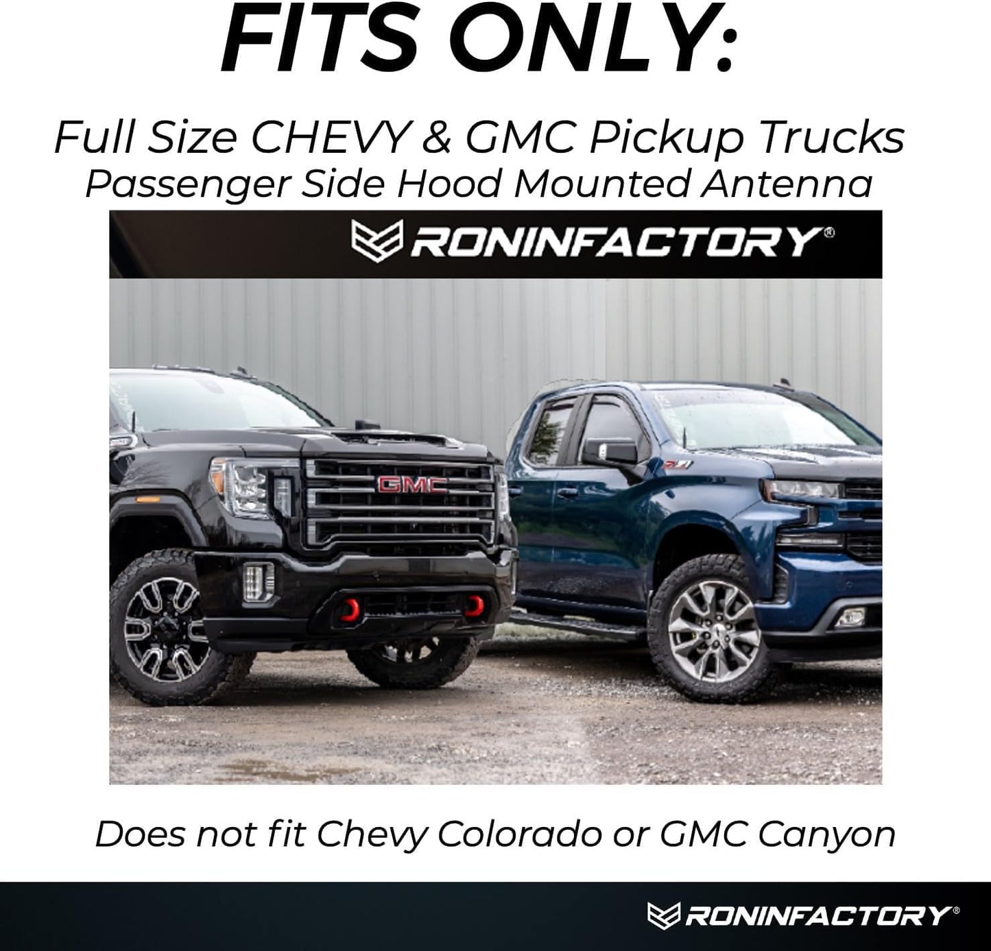 Bullet Antenna Chevy Silverado & GMC Sierra Trucks - 50 Cal Truck Antenna Accessories - anti Theft - Carwash Safe - Short Replacement Antenna