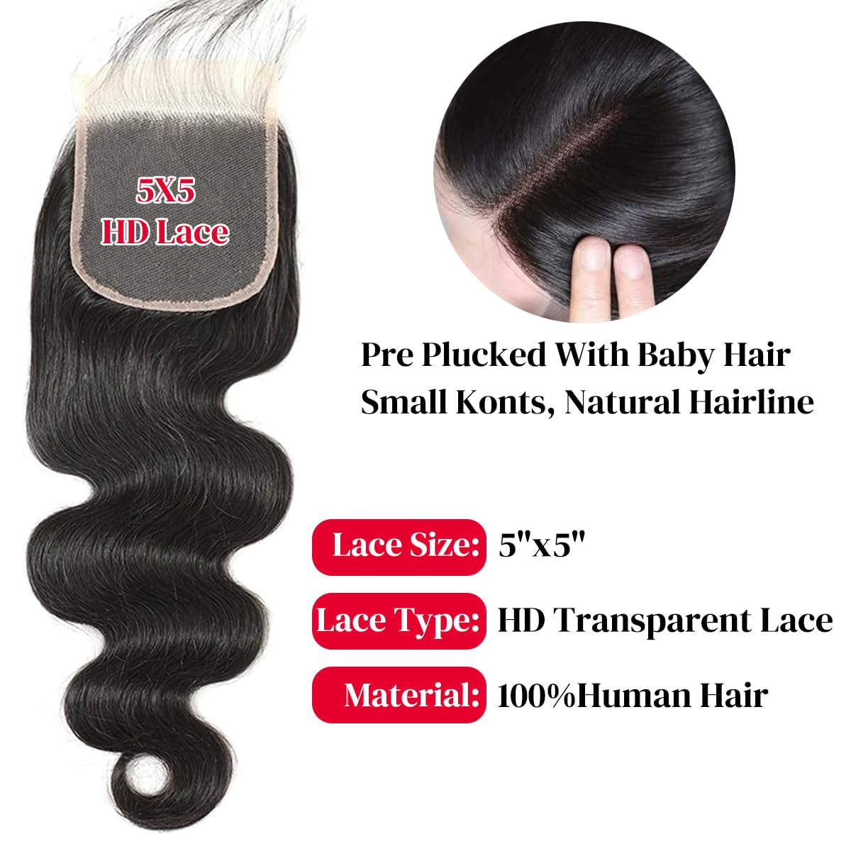 10A Human Hair Bundles 3 Bundles with 5X5 Hd Lace Closure （18 20 22+16）Body Wave Bundles Human Hair 100% Unprocessed Brazilian Virgin Body Wave Human Hair Weave Bundles with Closure Natural Color