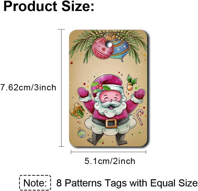 120PCS Vintage Christmas Gift Tags, Retro Xmas Gift Tags with String, Christmas Hanging Tags, Christmas Gift Wrapping Holiday Home Decor(2’’ X 3’’)