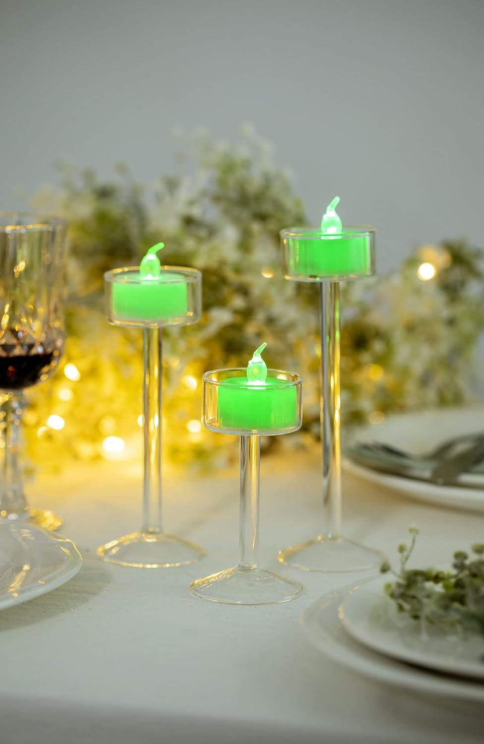 24 Pack LED Tea Lights Candles – Flickering Green Flameless Tealight Candle – Long Lasting Battery Operated Fake Candles – Decoration for Halloween and Christmas (Green - 24Pcs)