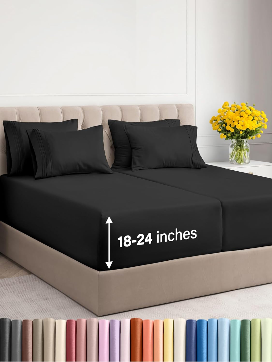 Extra Deep King Sheet Set - 6 Piece Breathable & Cooling Sheets - Hotel Luxury Bedding Set 18-24 Inch Extra Deep Pockets - Easy & Secure Fit - Super Soft, Wrinkle Free & Comfy - Navy Blue, King Size