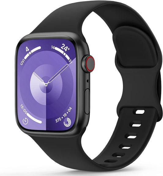 Sport Silicone Band Compatible with Apple Watch Bands 40Mm 38Mm 41Mm 44Mm 45Mm 49Mm 42Mm Women Men, Soft Strap Replacement Waterproof Wristband for Iwatch Series 9 Ultra 8 7 SE 6 5 4 3 2 Black