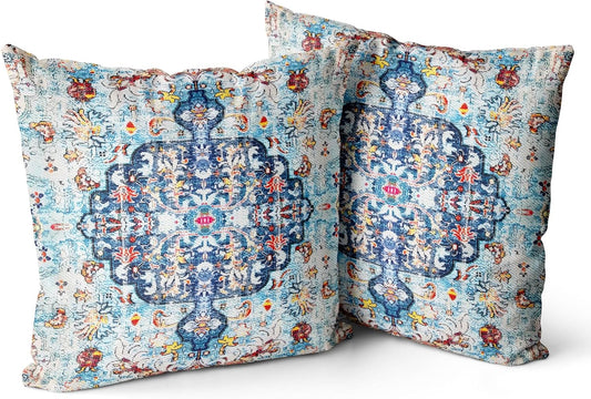 Boho Throw Pillow Covers 20X20 Inch Set of 2 Burnt Blue Green Terracotta Rust Colored Throw Pillows Boho Home Decor for Bedroom Living Room Couch & Sofa (No Inserts)