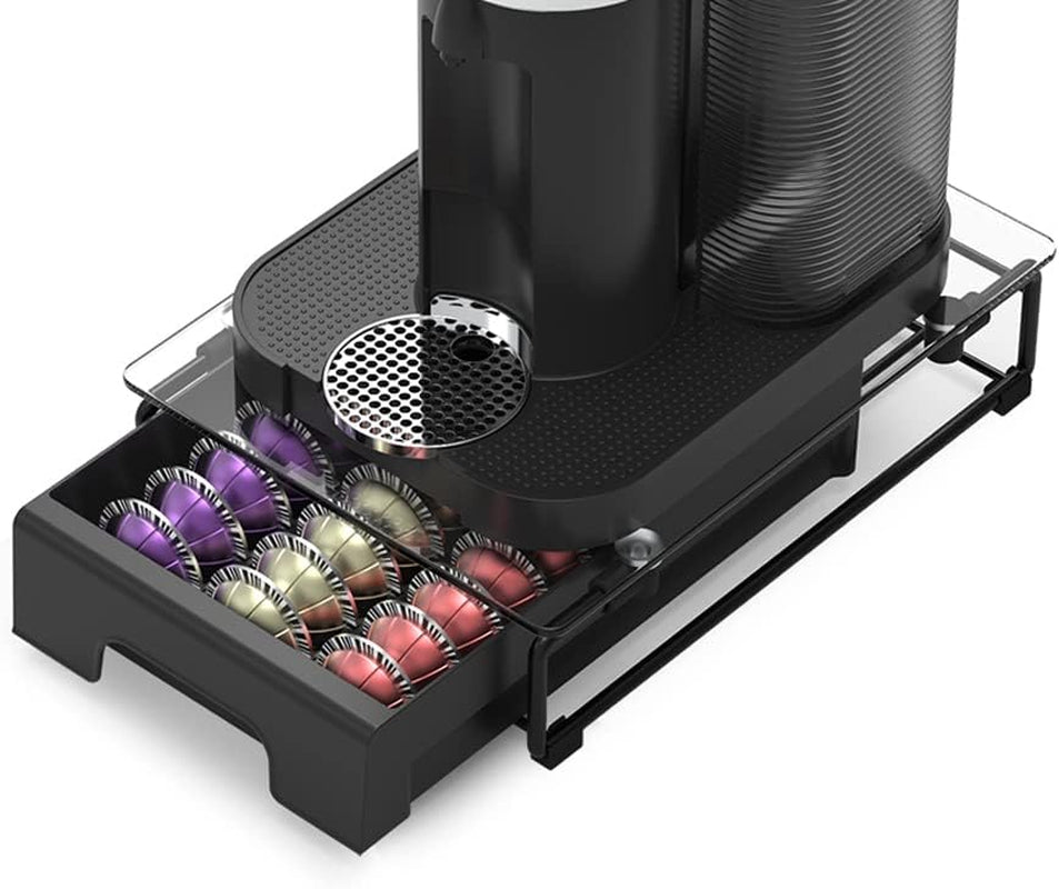 Crystal Tempered Glass Organizer Drawer Holder Compatible with Nespresso Vertuo Capsules, Compatible with 40 Big or 52 Small Vertuoline Pods, 12'' Wide by 15.6'' Deep by 3.5'' High