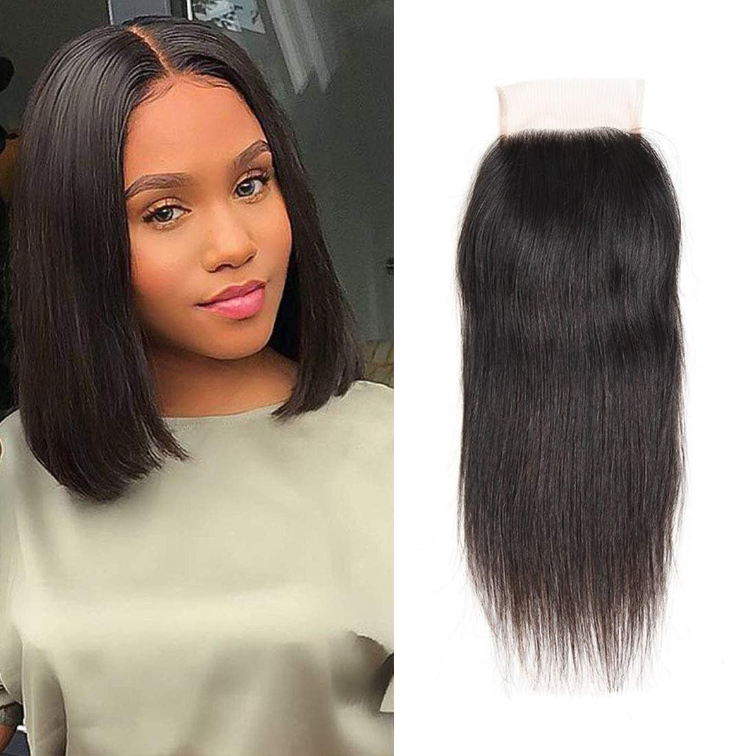 Straight Lace Closure Human Hair 4X4 HD Lace Closure 10 Inch Unprocessed Brazilian Virgin Hair Lace Frontal Free Part Closure 100% Human Hair Extensions for Black Women Pre Plucked Natural Black