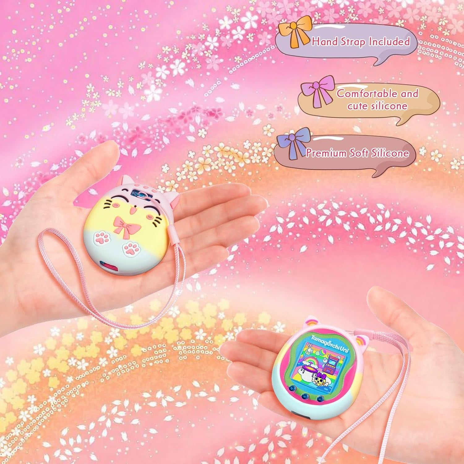 Silicone Case for Tamagotchi Uni Virtual Pet Machine, Screen Protector Compatible with Tamagotchi Uni Watch Digital Pet (Silicone Case and Screen Film) (Macarons) ZOUSA