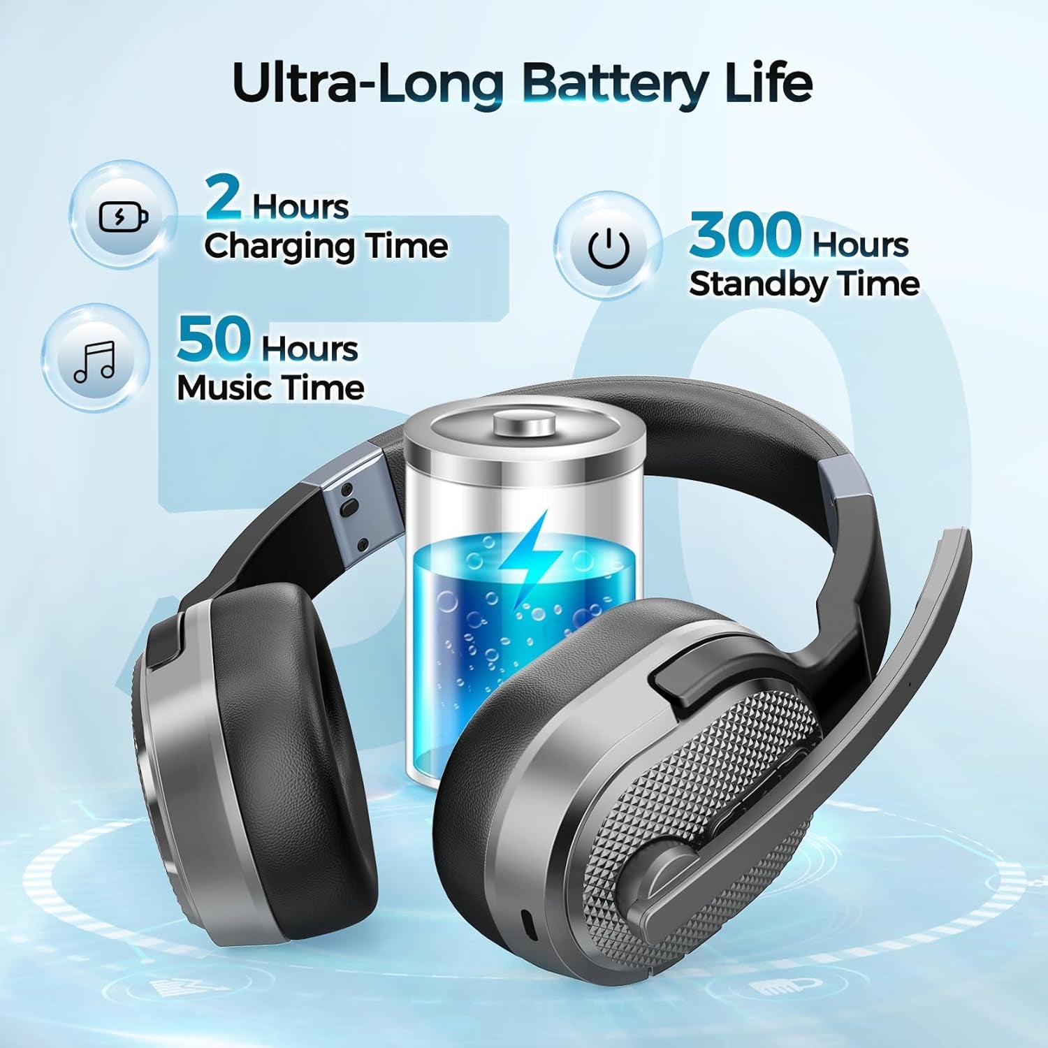 Trucker Bluetooth Headset, Wireless Headsets with Noise Cancelling Microphone, 50+Hrs HD Talktime Bluetooth Headphones with Detachable Earpad/Single+Dual Mode for Office/Driving/Home (Silver) TRUCK DRIVER
