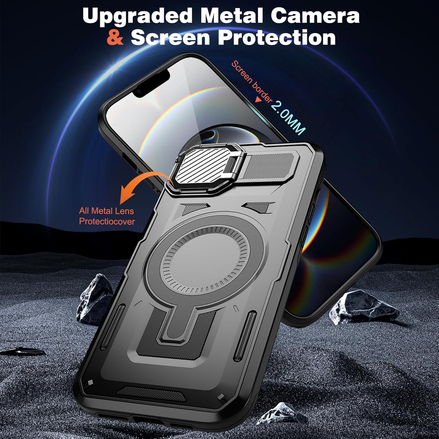 For Iphone 16E Case, 16E Case 2025 with Camera Cover Stand[Compatible with Magsafe] Heavy Duty Drop Shockproof Slim Protection Rugged Magnetic Phone Case for Iphone 16E Case 6.1",Black