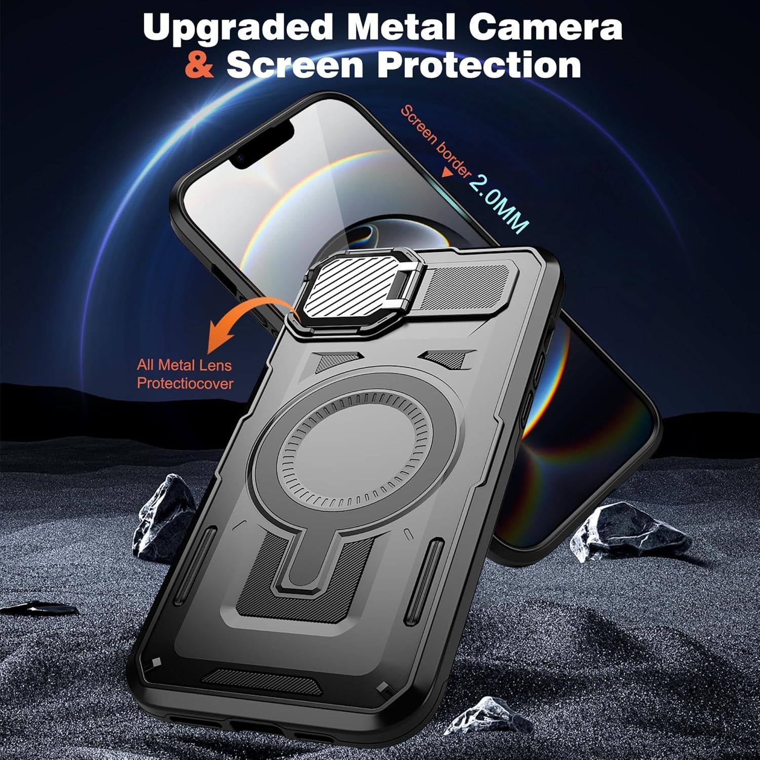 For Iphone 16E Case, 16E Case 2025 with Camera Cover Stand[Compatible with Magsafe] Heavy Duty Drop Shockproof Slim Protection Rugged Magnetic Phone Case for Iphone 16E Case 6.1",Black
