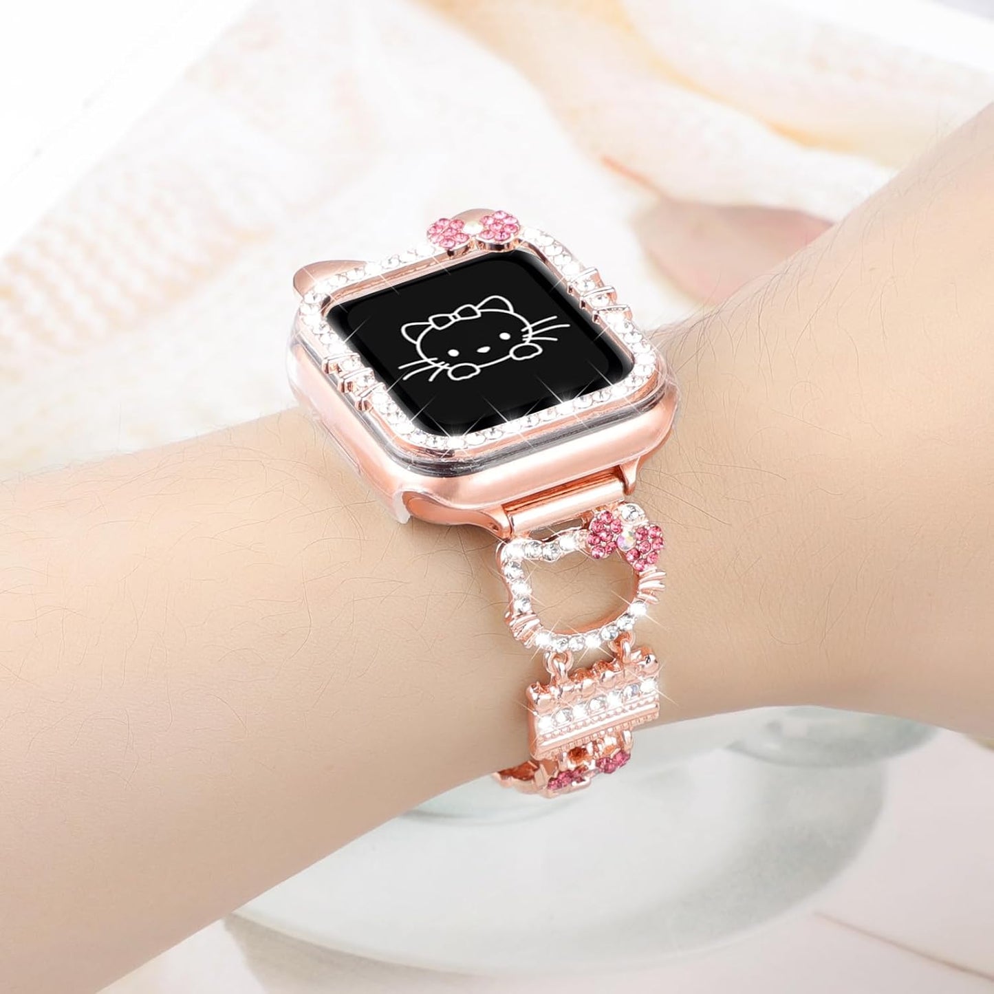 Bling Bracelet Band with Protector Case Compatible with Apple Watch Bands for Women Iwatch Series 10 46 Mm 42Mm,Series 9 8 7 41Mm 45Mm,Series 6 5 4 SE 41Mm 45Mm,Cute Cartoon Dressy Jewelry Metal Strap