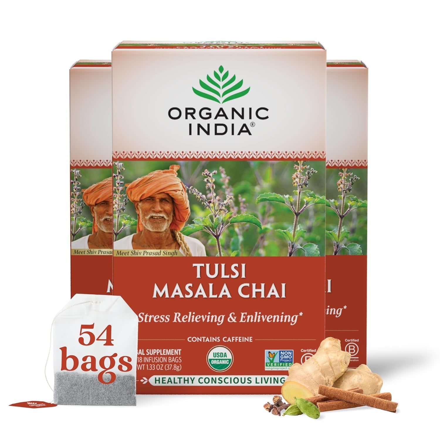 Calming Tulsi Ashwagandha Herbal Tea - Holy Basil Tea with Ashwagandha Root, Supports Restful Sleep - Adaptogen, Vegan, USDA Certified Organic, Non-Gmo - 18 Infusion Bags, 3 Pack TLBH