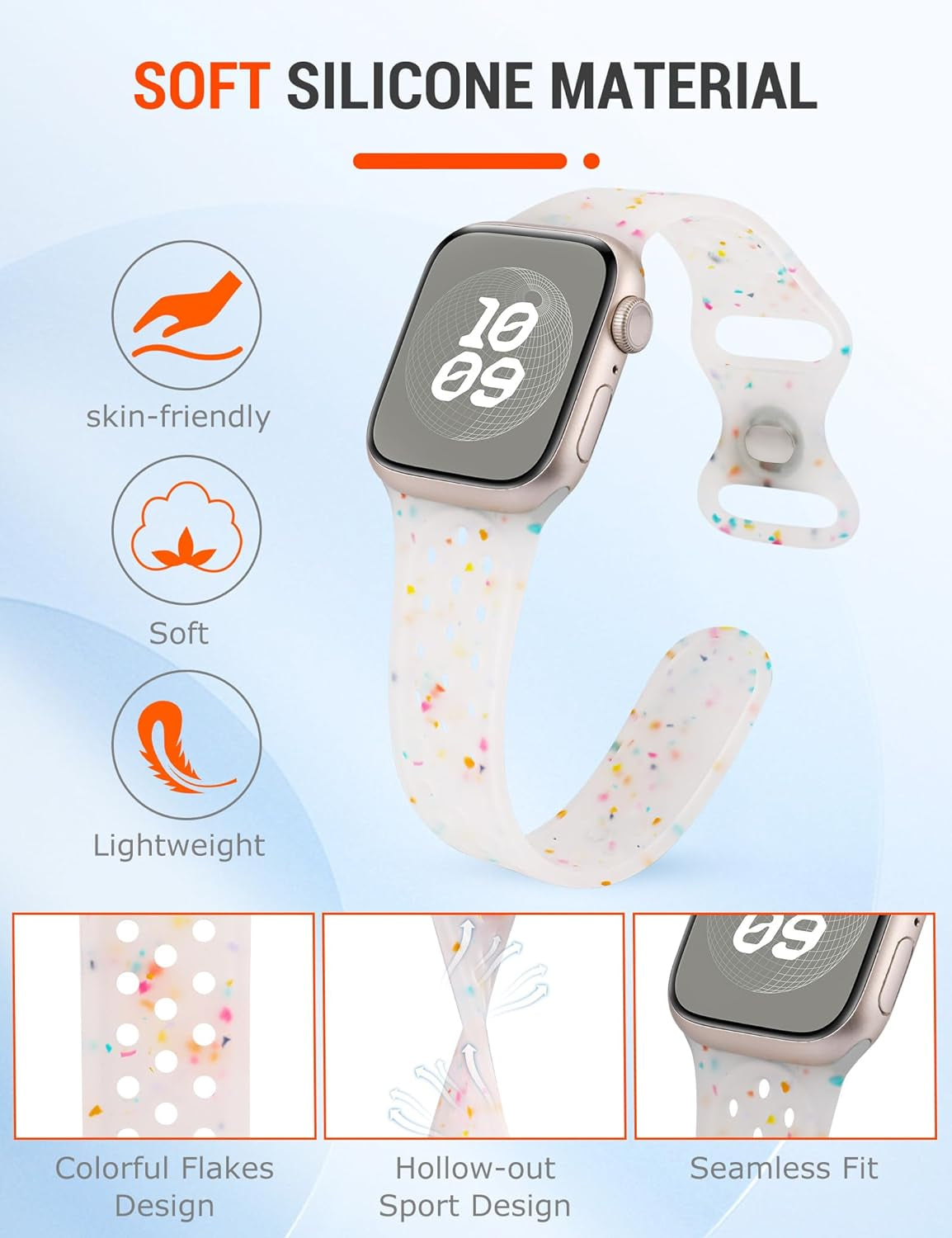 Sport Band Compatible with Apple Watch Band 38Mm 40Mm 41Mm 42Mm 44Mm 45Mm 49Mm for Women Men, Made from Recycled Plastic - Soft Breathable Strap for Iwatch Series SE 9 8 7 6 5 4 3 2 1 Ultra 1 2