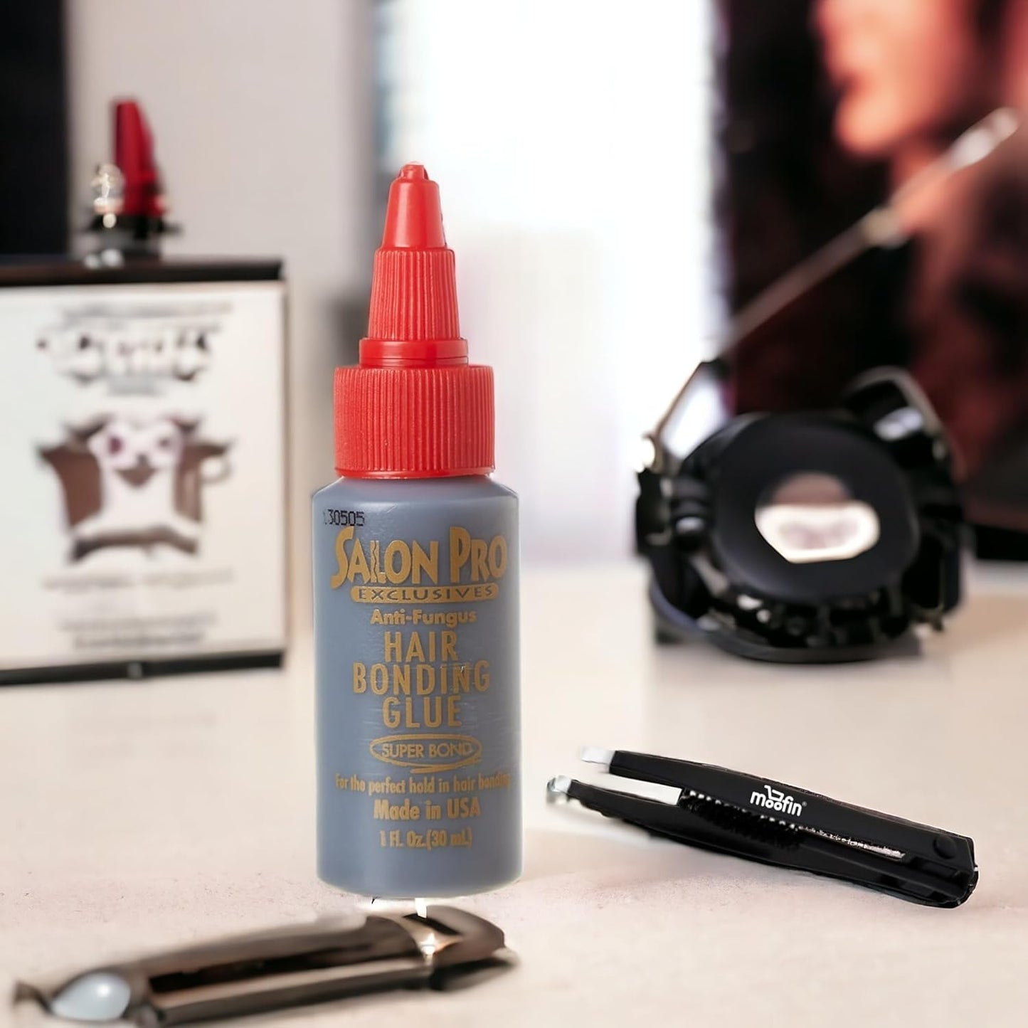 Hair Bonding Glue, 1 Fl Oz - Durable Secure Hair Glue for Extensions with  Eyebrow Tweezers - Suitable for All Hair Types - Black Pack of 2