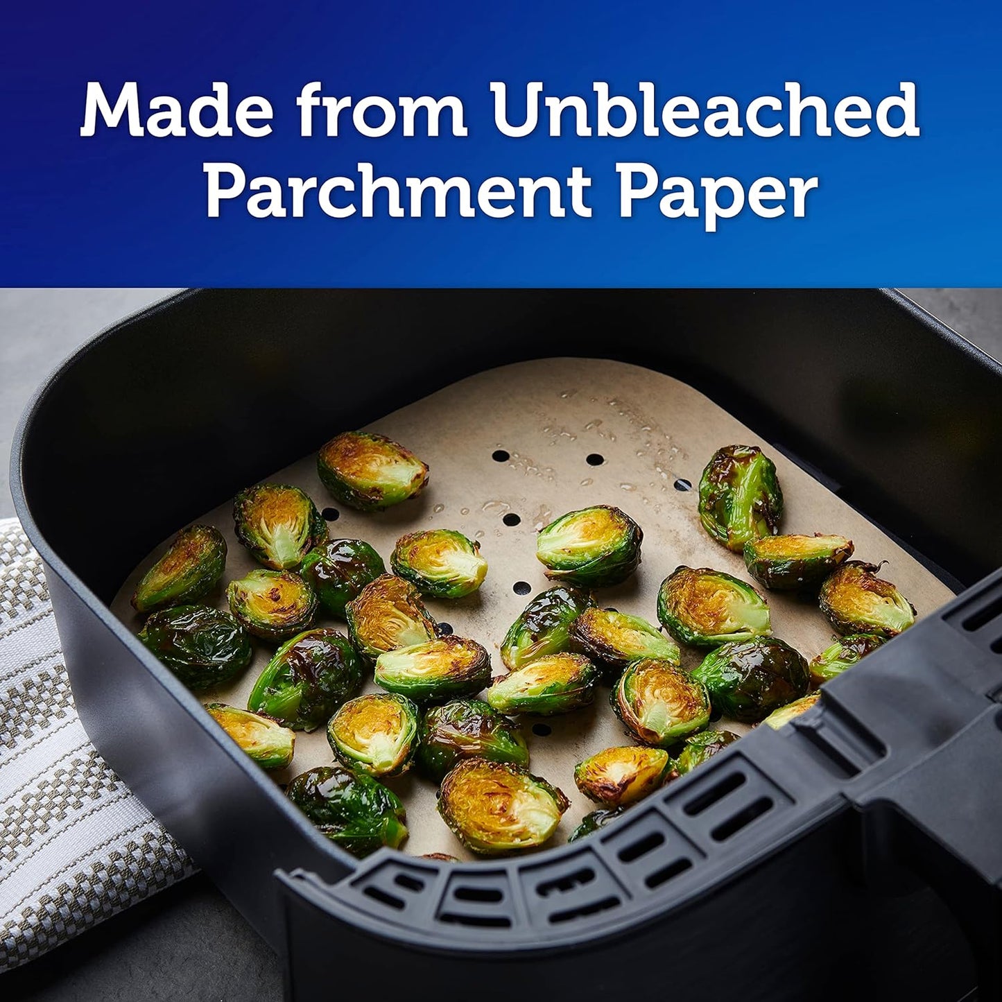 Kitchens Air Fryer Liners Disposable, Unbleached Parchment Paper Sheets, 50 Count