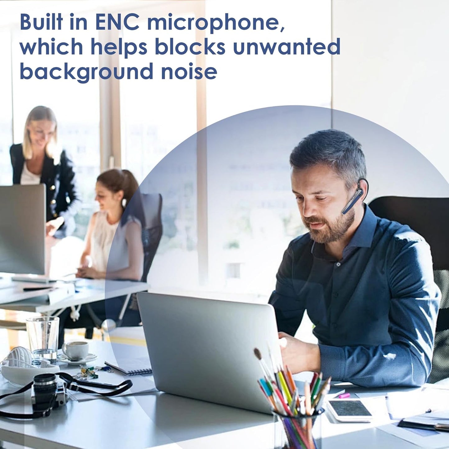 Bluetooth Headset with Microphone, Wireless Earpiece with Charging Case for Cellphones, PC, Single Ear Headset with Mute for Trucker Driver, Remote Work, Skype, Zoom, Teams, Call Center TRUCK DRIVER