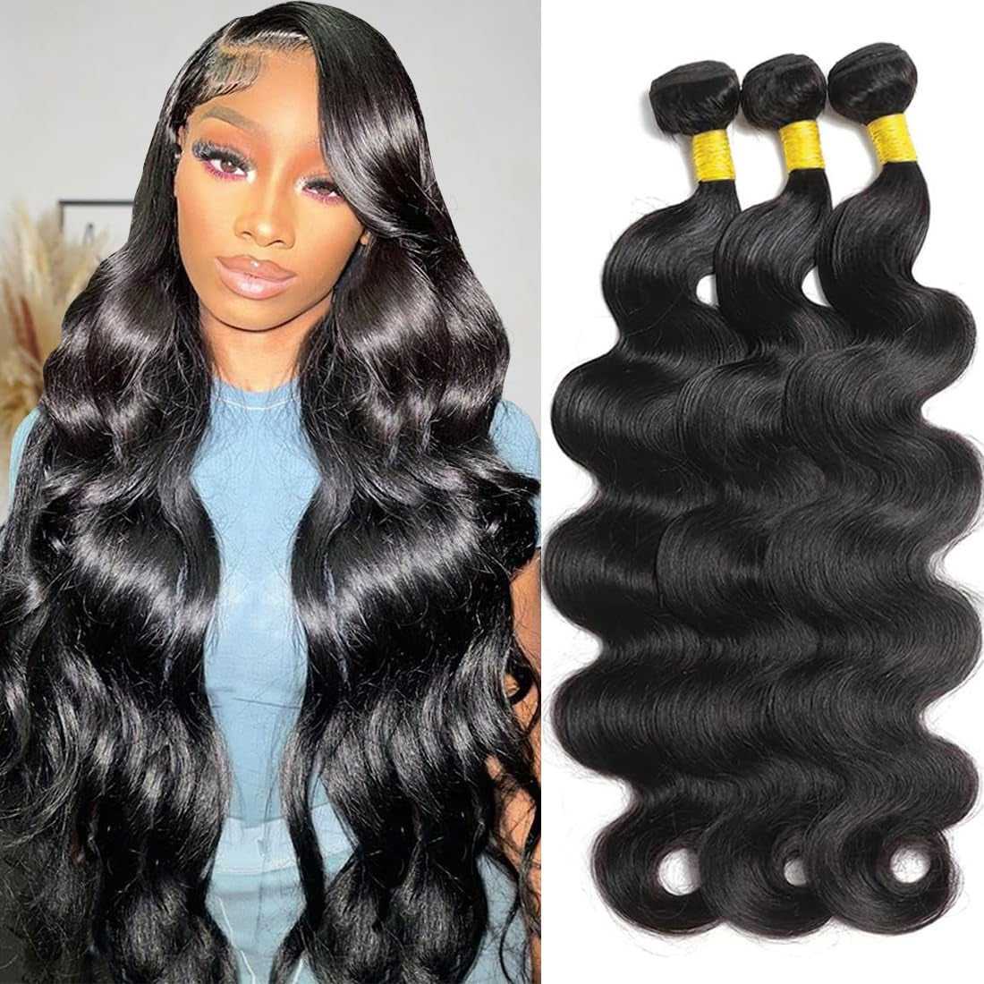 12A Human Hair Bundles 22 24 26 Inch Body Wave Bundles Human Hair Weave 3 Bundles Human Hair 100% Unprocessed Brazilian Bundles Hair Body Wave Hair Bundles Deals Human Hair Bundle Natural Black