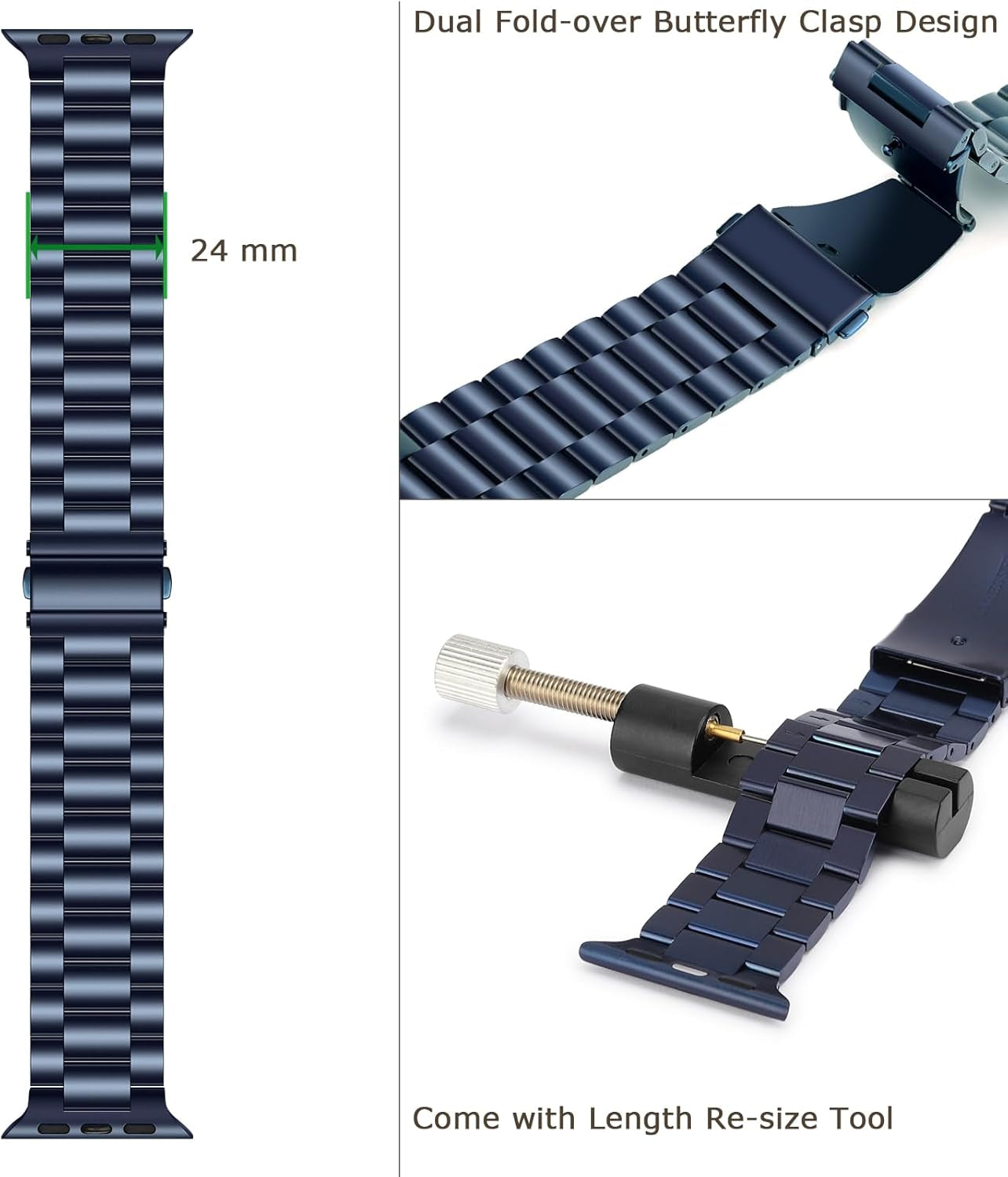 Band Compatible with Apple Watch Band 41Mm 40Mm 38Mm Premium Stainless Steel Metal Replacement Strap Compatible with Apple Watch SE Series 9 8 7 6 5 4 3 2 1 (Blue)