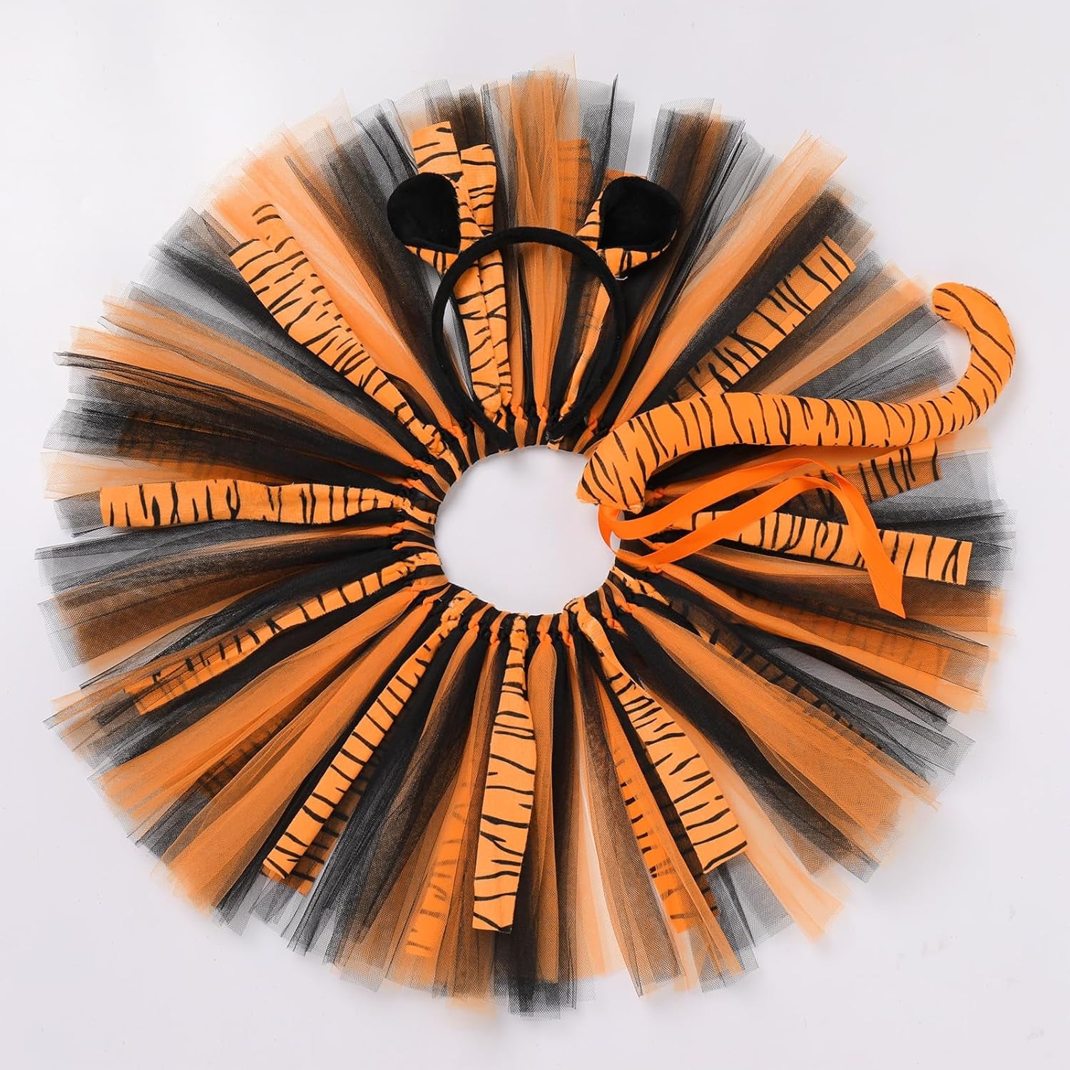 Baby Girls Jungle Animals Costume Tulle Tutu Skirt Ears Headband Bow Tie and Tail Set for Halloween Cosplay Dress Up