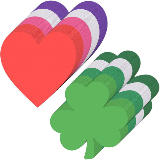 200 Pcs Valentine'S Day Heart Cutouts St. Patrick'S Day Shamrock Cutouts 4 Inch Paper Heart Clover Shapes Die Cuts for Holiday Spring Classroom Bulletin Board Decor School Craft Projects