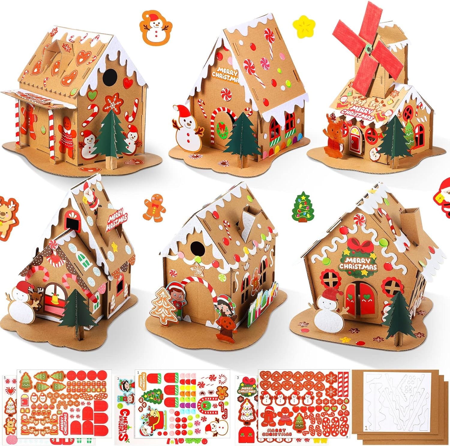 6 Set Christmas Cardboard Gingerbread House Kit Christmas DIY Crafts Decorations Fun Xmas Holiday Home Party Gifts