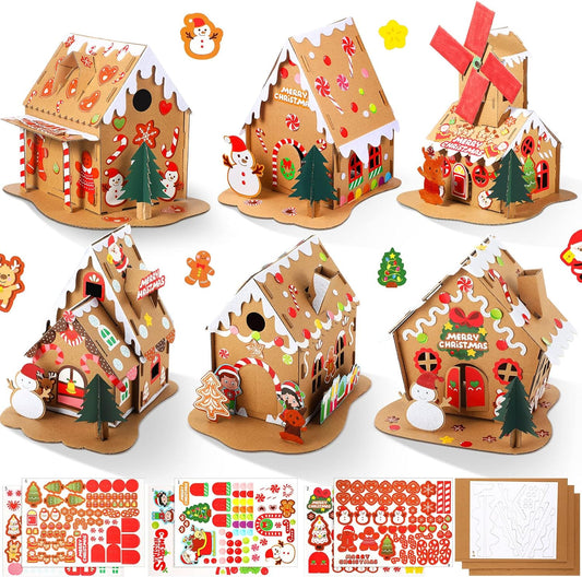 6 Set Christmas Cardboard Gingerbread House Kit Christmas DIY Crafts Decorations Fun Xmas Holiday Home Party Gifts