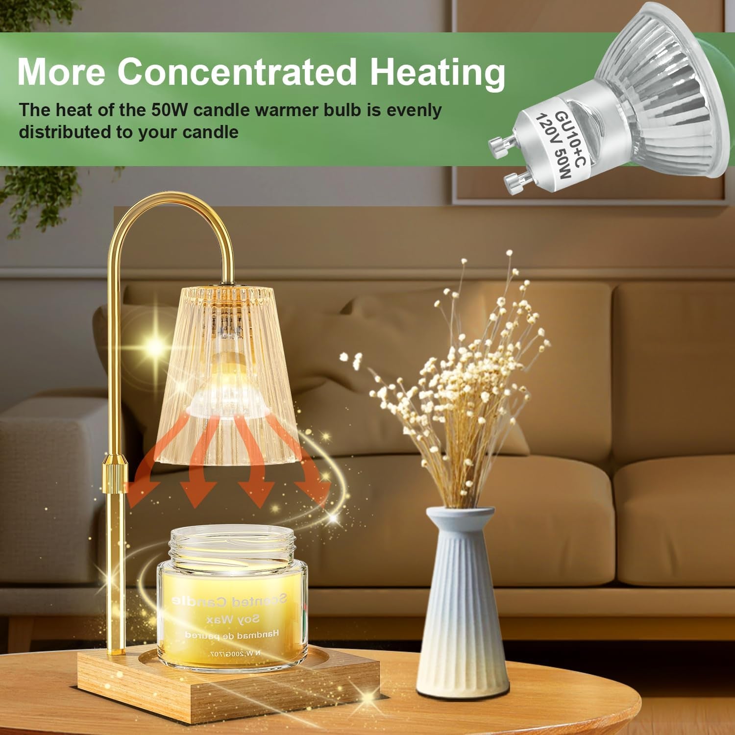 GU10 Halogen Light Bulbs, MR16 120V 50W with GU10 Base for Track Light Bulbs and Range Hood Light Bulbs, GU10+C Candle Warmer Lamp with Dimmable, 2700K Warm White, 6000+Hours Long-Lastin Pack of 6