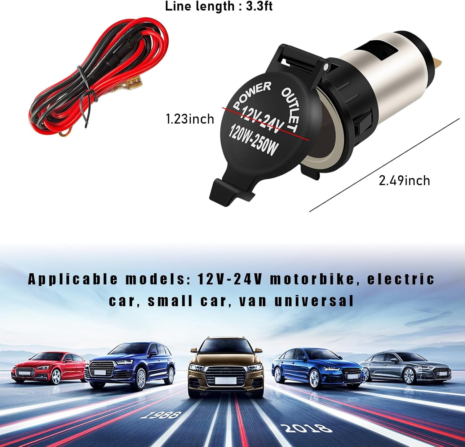 Car Cigarette Lighter Socket, 12V Waterproof Auto Cigarette Lighter Adapter with Extension Cable, Vehicle Lighter Power Outlet Socket Replacement, Car Accessories for Truck SUV TRUCK DRIVER