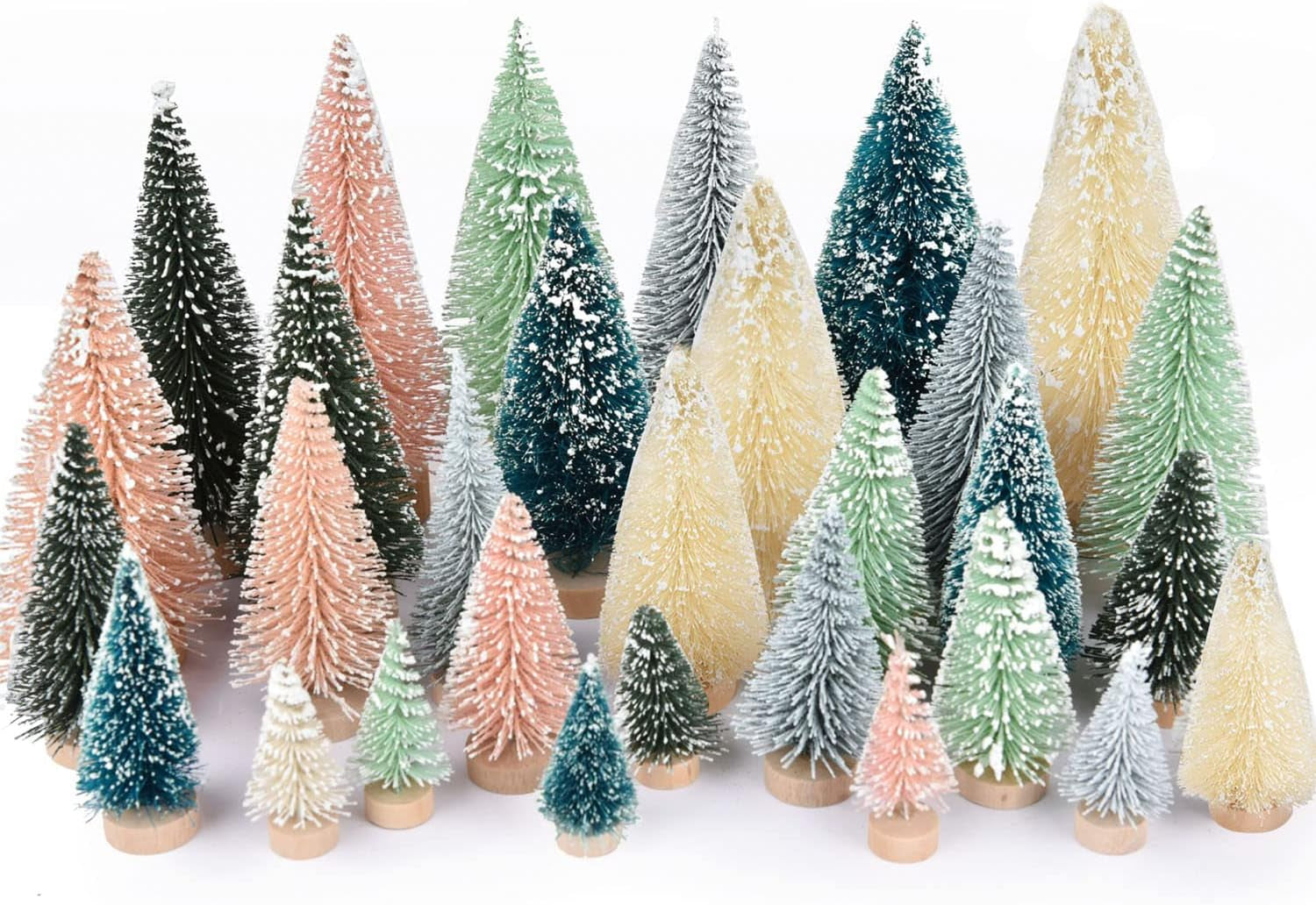 30PCS Artificial Mini Christmas Trees, Mini Pine Tree Sisal Trees with Wood Base Bottle Brush Trees for Christmas Table Top Decor Winter Crafts Ornaments (Pink, 30)