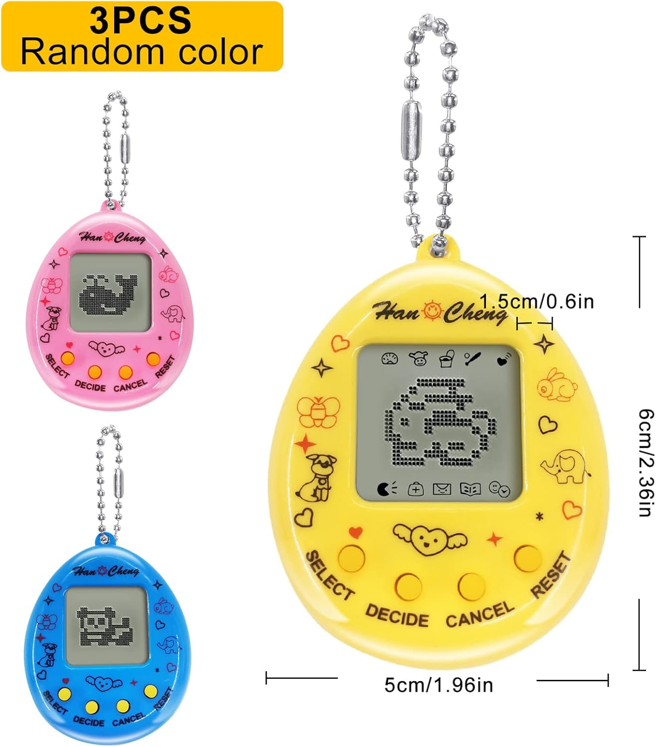 Virtual Pets Toy 3PCS Digital Pet Game Console Handheld Machine Toys Mini Electronic Animals with Key Ring Early Education Puzzle Gift for Children Kids (3 Colors Random) BanUK