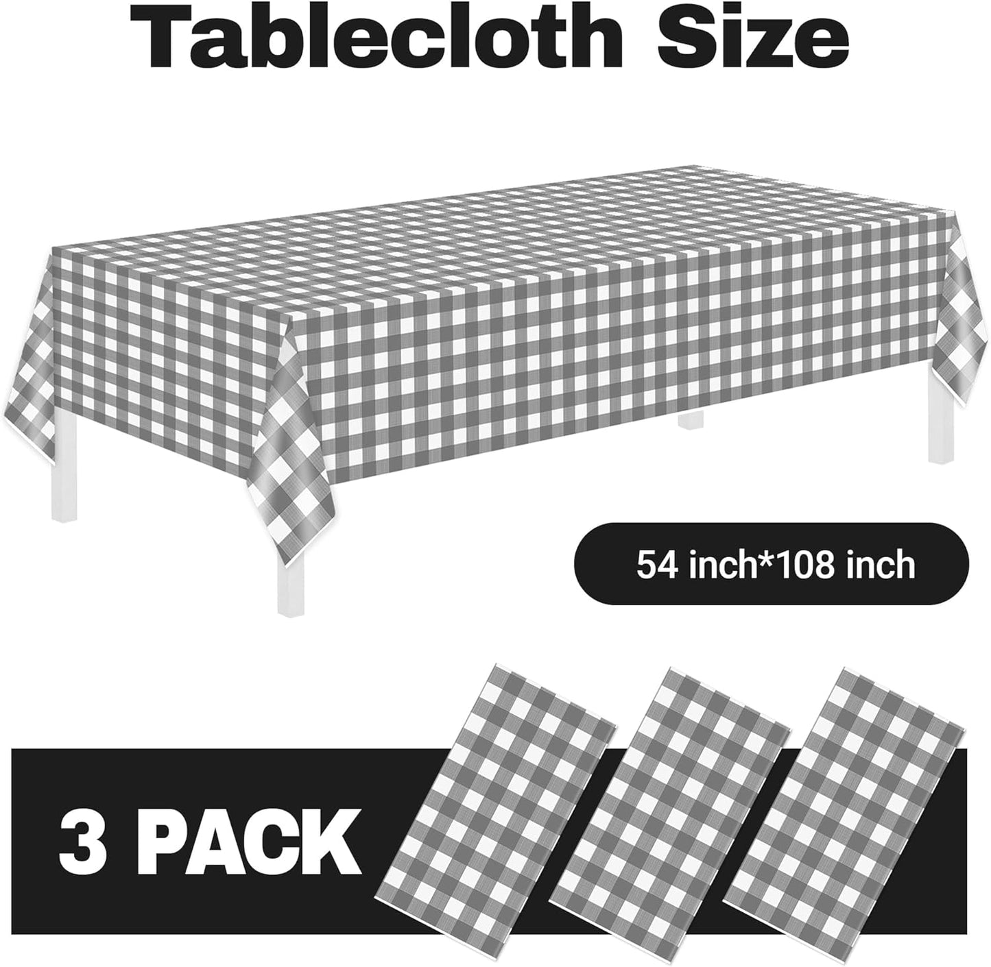 Plastic Tablecloths for Rectangle Tables 3 Pack 54" X 108" Party Table Cloths Disposable for 6 to 8 Foot Tables Indoor or Outdoor Parties Birthdays Weddings Christmas Anniversary Buffet Table
