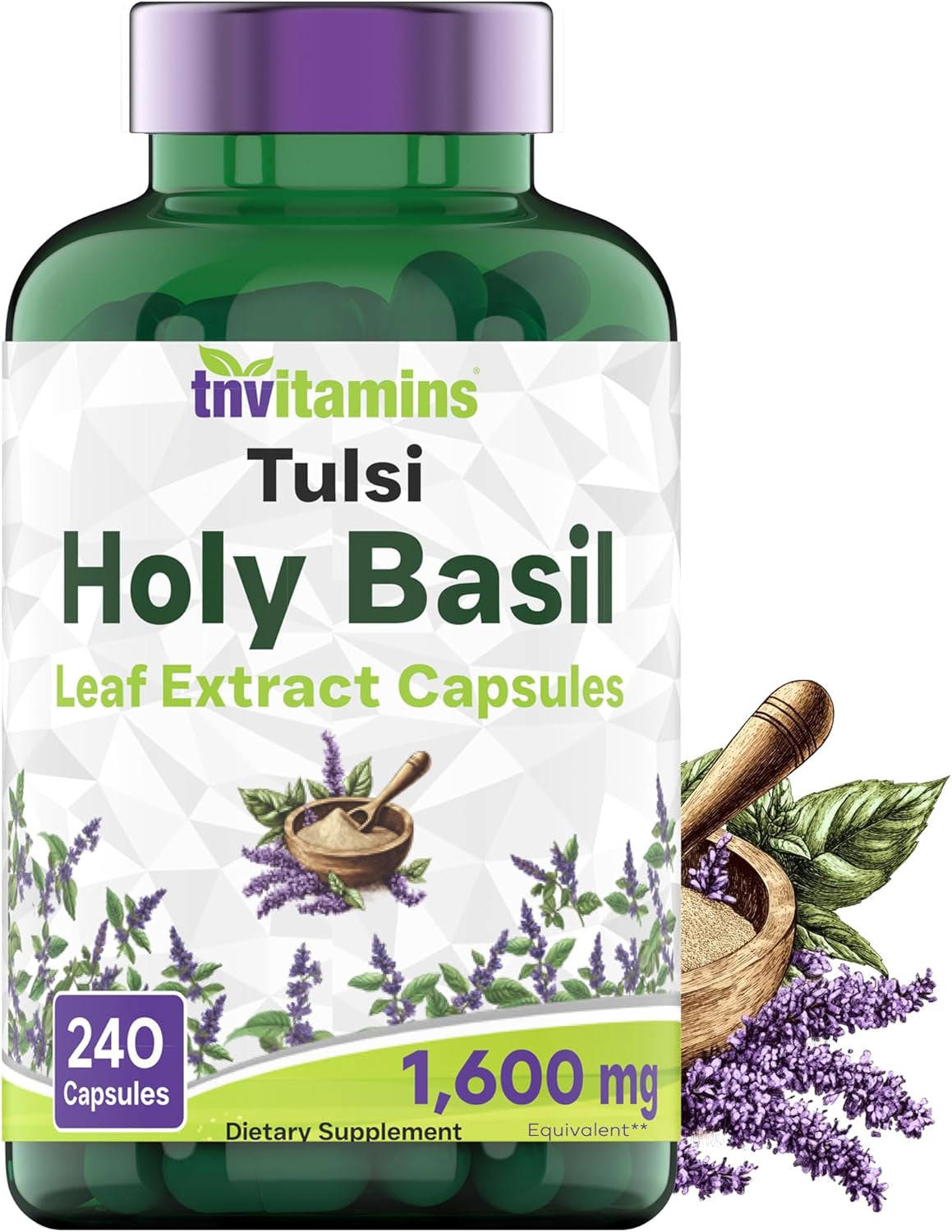 Holy Basil Capsules (1,600 Mg Equivalent - 240 Capsules) | 8 Month Supply | AKA Tulsi | May Promote Stress & Frustration Relief* | Adaptogenic, & Ayurvedic Herb TLBH