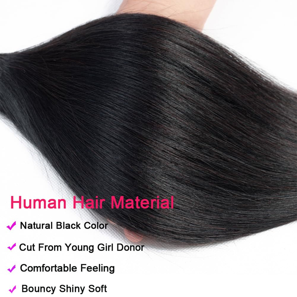 Brazilian Straight Bundles Human Hair 16 18 20 Inch 12A 100% Unprocessed Virgin Human Hair Weave 3 Bundles Deal Natural Black Color (Natural Balck 3 Bundles, 16 18 20)