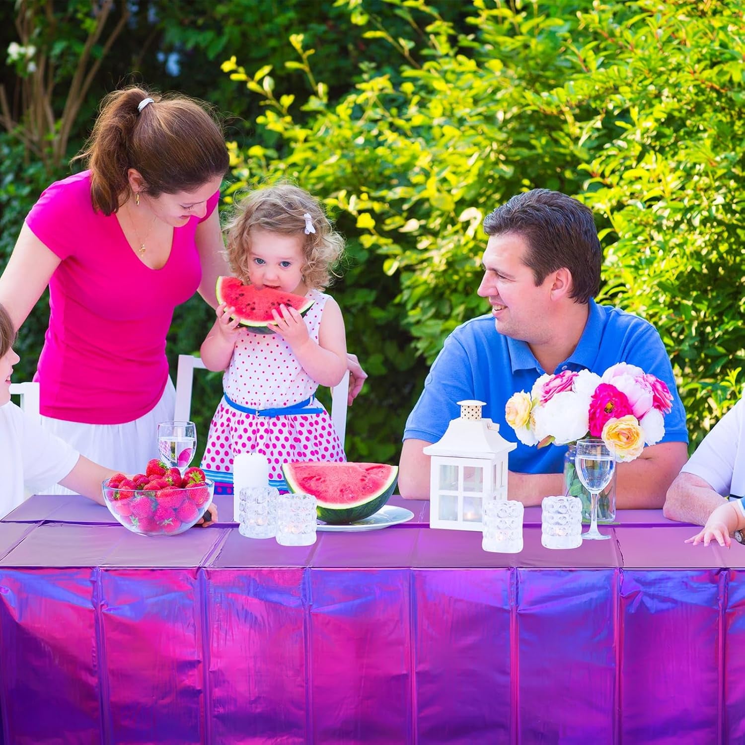 4 Pack Iridescent Purple Plastic Tablecloths, Shiny Disposable Laser Rectangle Table Covers, Holographic Foil Tablecloth Iridescent Party Decorations for Birthday Bridal Wedding Christmas, 54X108 Inch