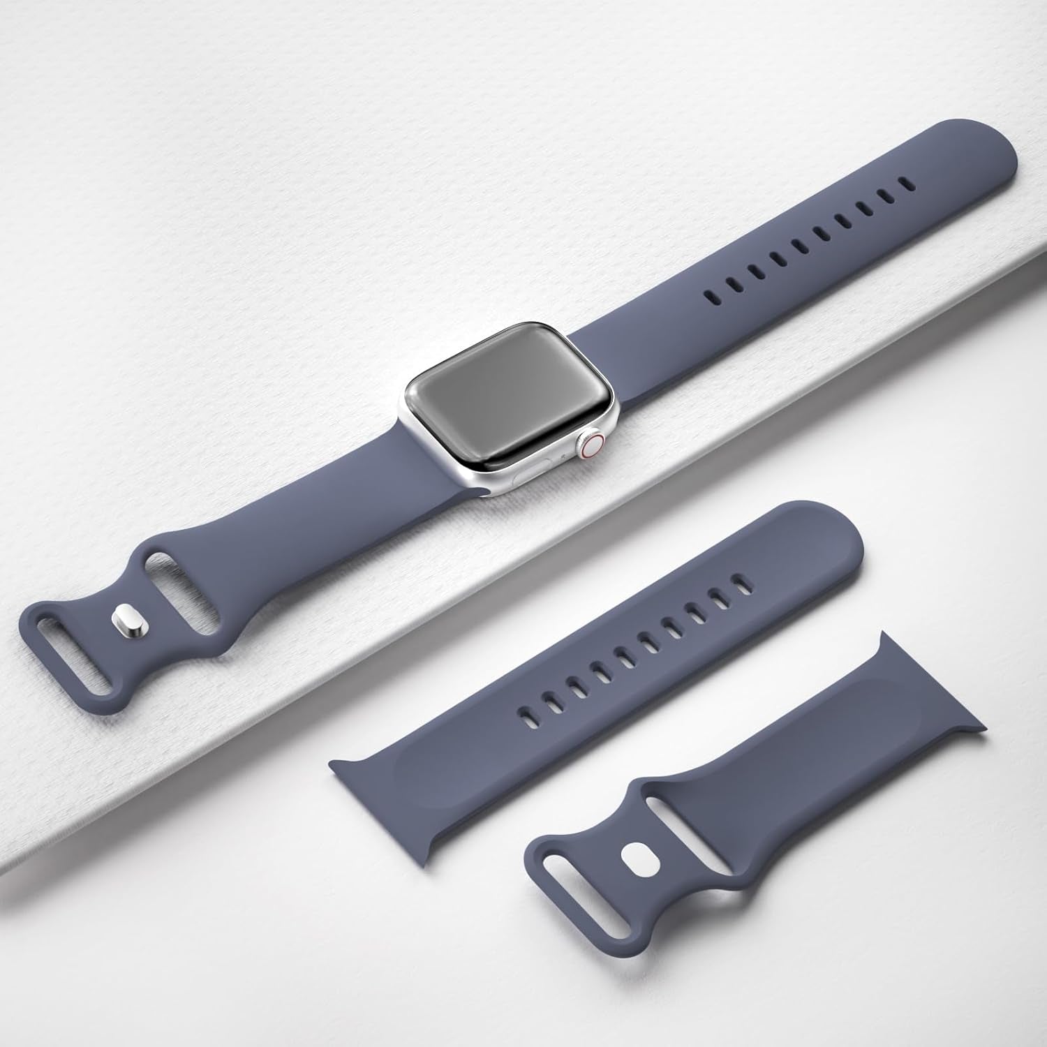 Extra Widened Silicone Bands Compatible with Apple Watch 38Mm 40Mm 41Mm 42Mm 44Mm 45Mm 49Mm, Replacement Soft Sport Strap Wristbands for Iwatch Series 9/8/7/6/5/4/3/2/1 Ultra SE Women Men, Blue Gray