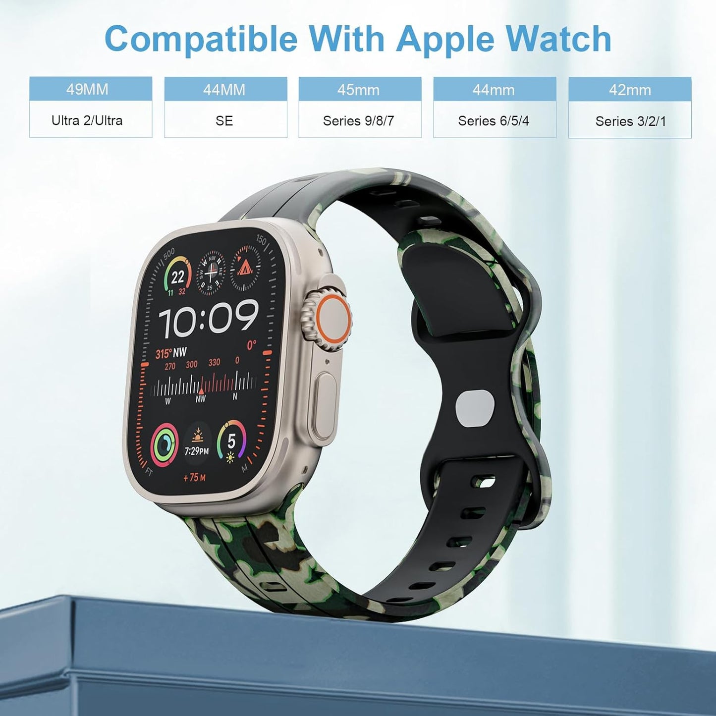 Band Compatible with Apple Watch 42/44/45/46/49Mm Women Men,Fashion Wild Camouflage Pattern Wristband Replacement Sport Strap for Iwatch Ultra 2 Series 10 9 8 7 6 5 4 3 2 1 Se,Camouflage Green