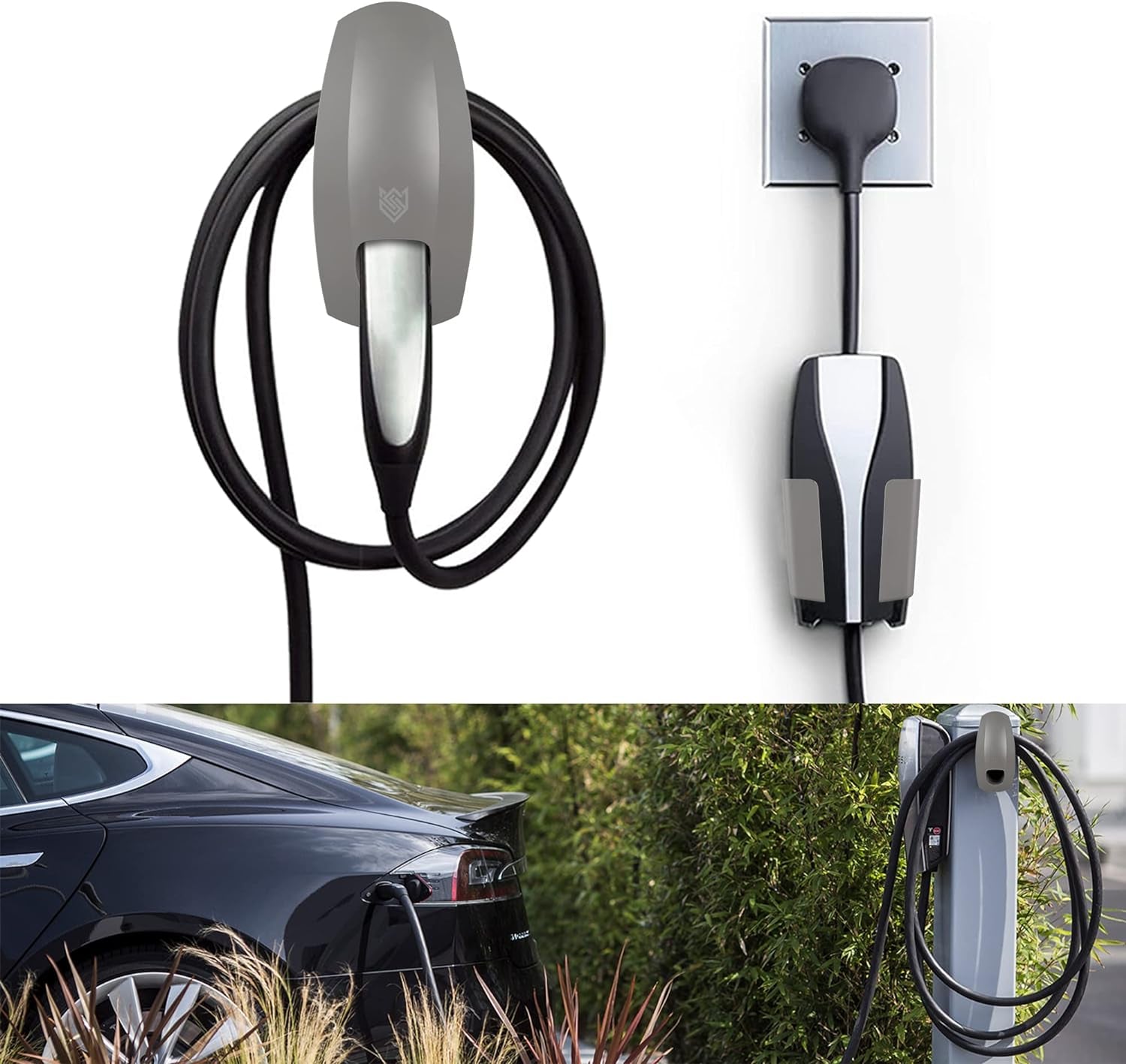 Charging Cable Holder with Chassis Bracket Compatible with Tesla Model 3 Model Y Model X Model S Charger Cable Organizer Car Accessories Wall Connector, Patent Approved (Black)